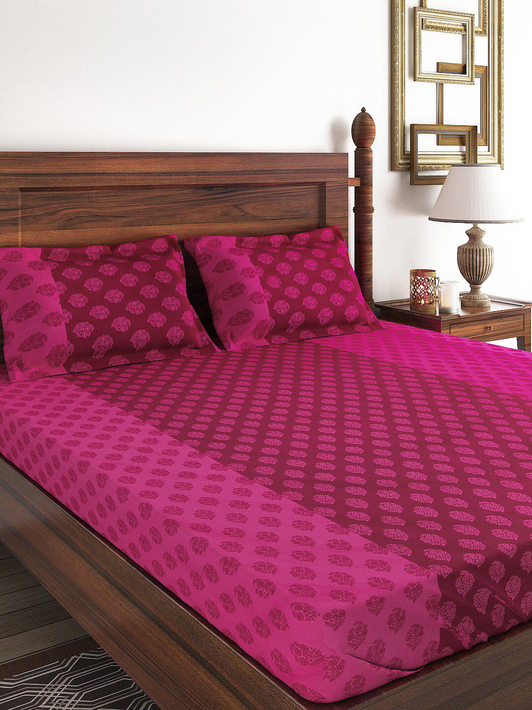 SWAYAM Magenta 240 TC Cotton Double Bedsheet with 2 Pillow Covers Price in India