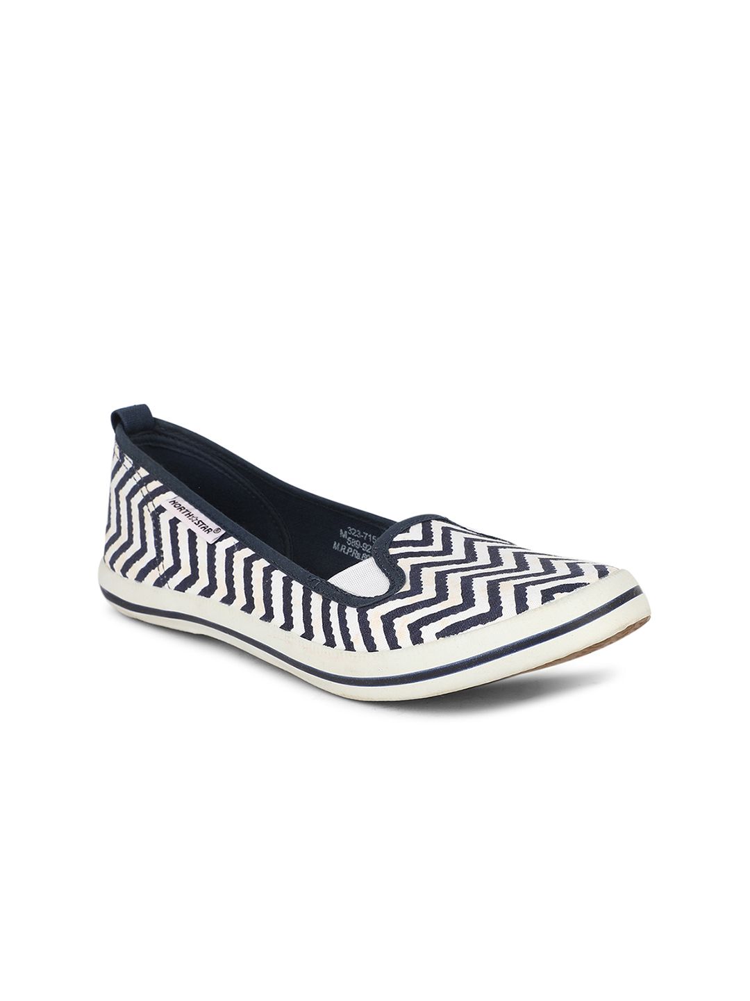 Bata Women Blue & White Printed Fabric Ballerinas