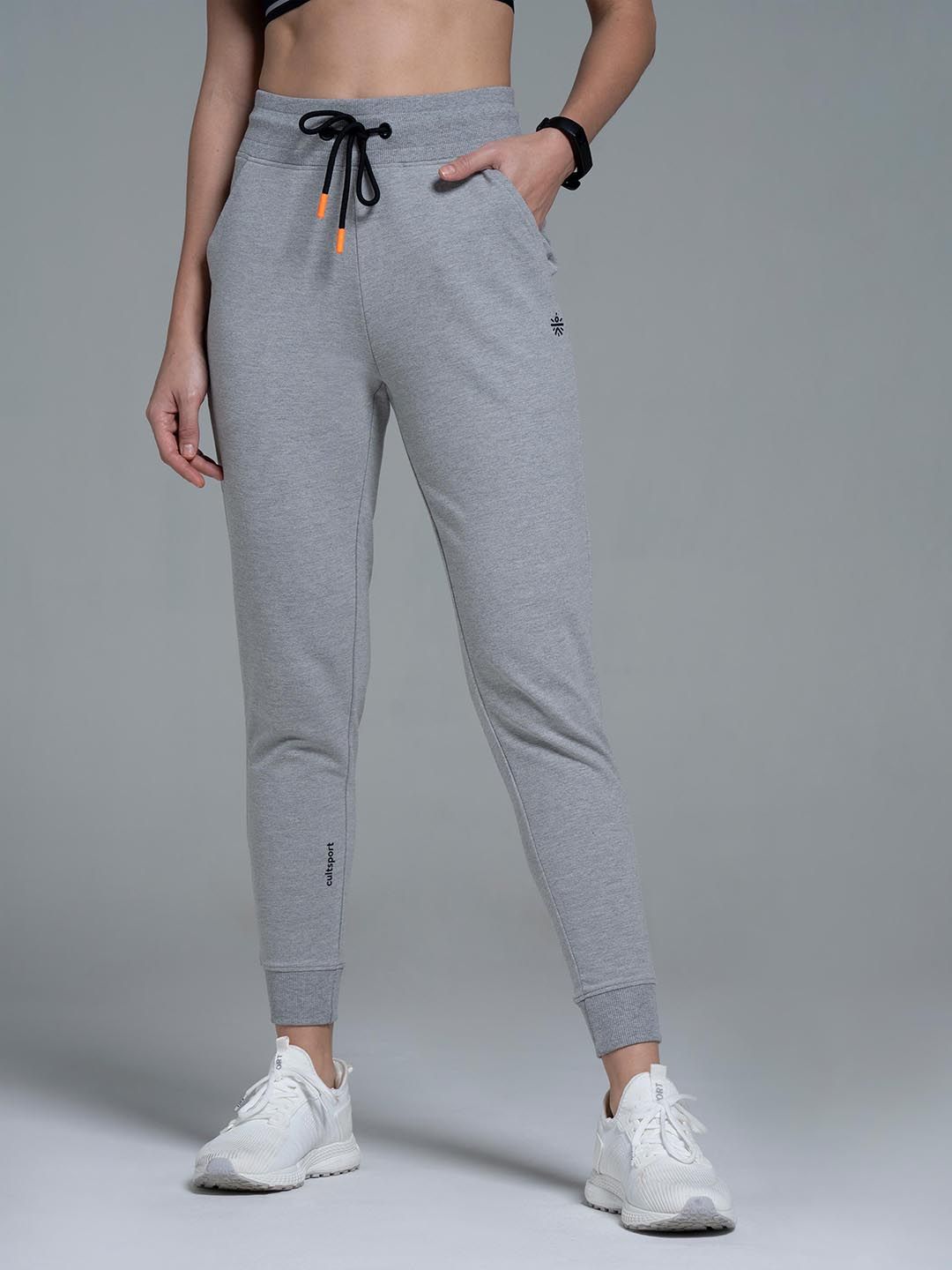 Cultsport Women Grey Melange Solid Slim Fit Joggers Price in India