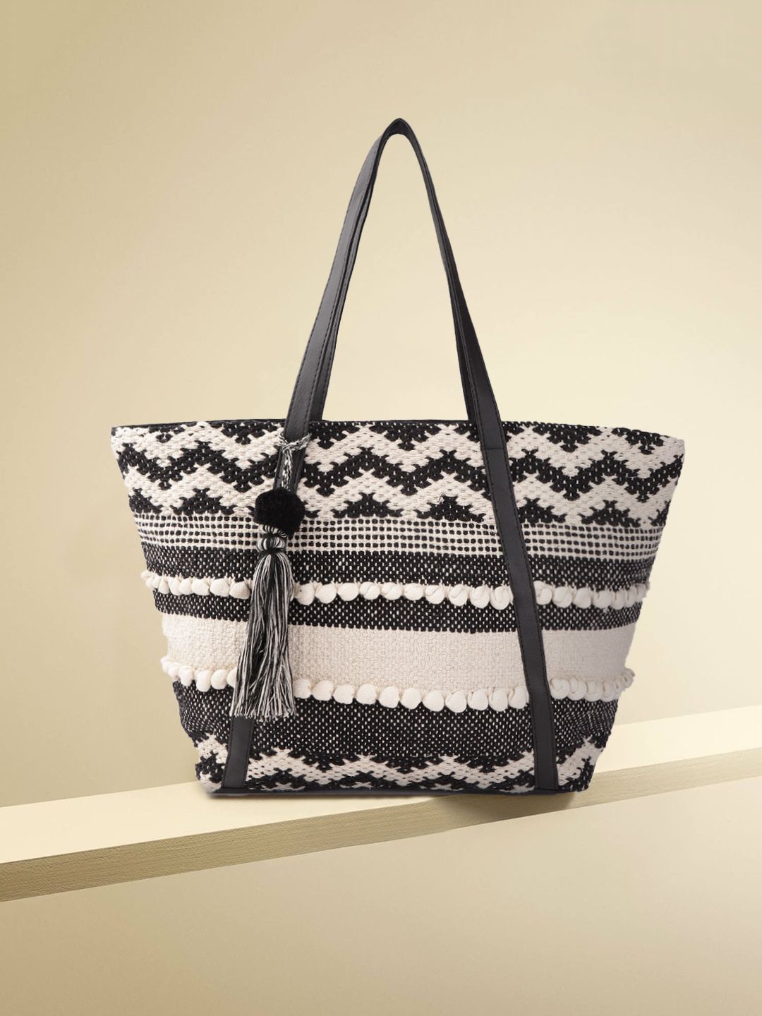 Anouk Women Black & Off-White Woven Design Shoulder Bag Price in India