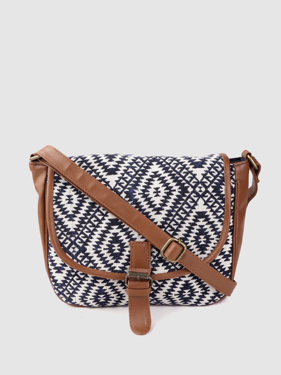 Anouk Women Navy Blue & White Self Design Sling Bag Price in India