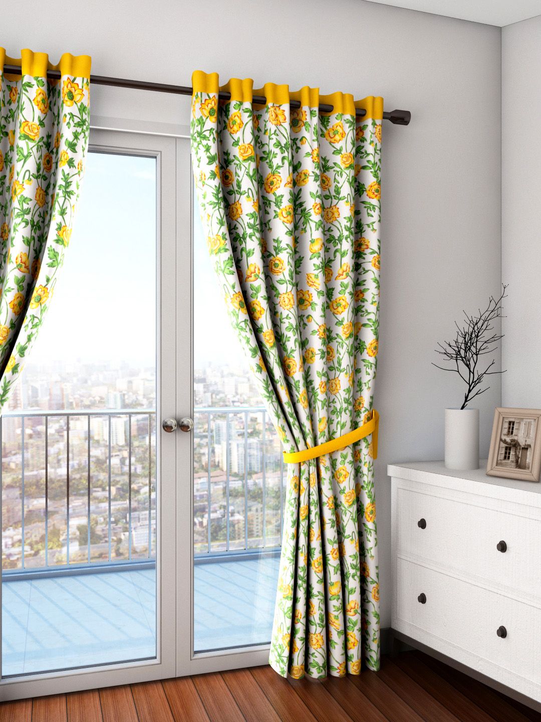 SWAYAM White & Green Single Floral Print Door Curtain Price in India