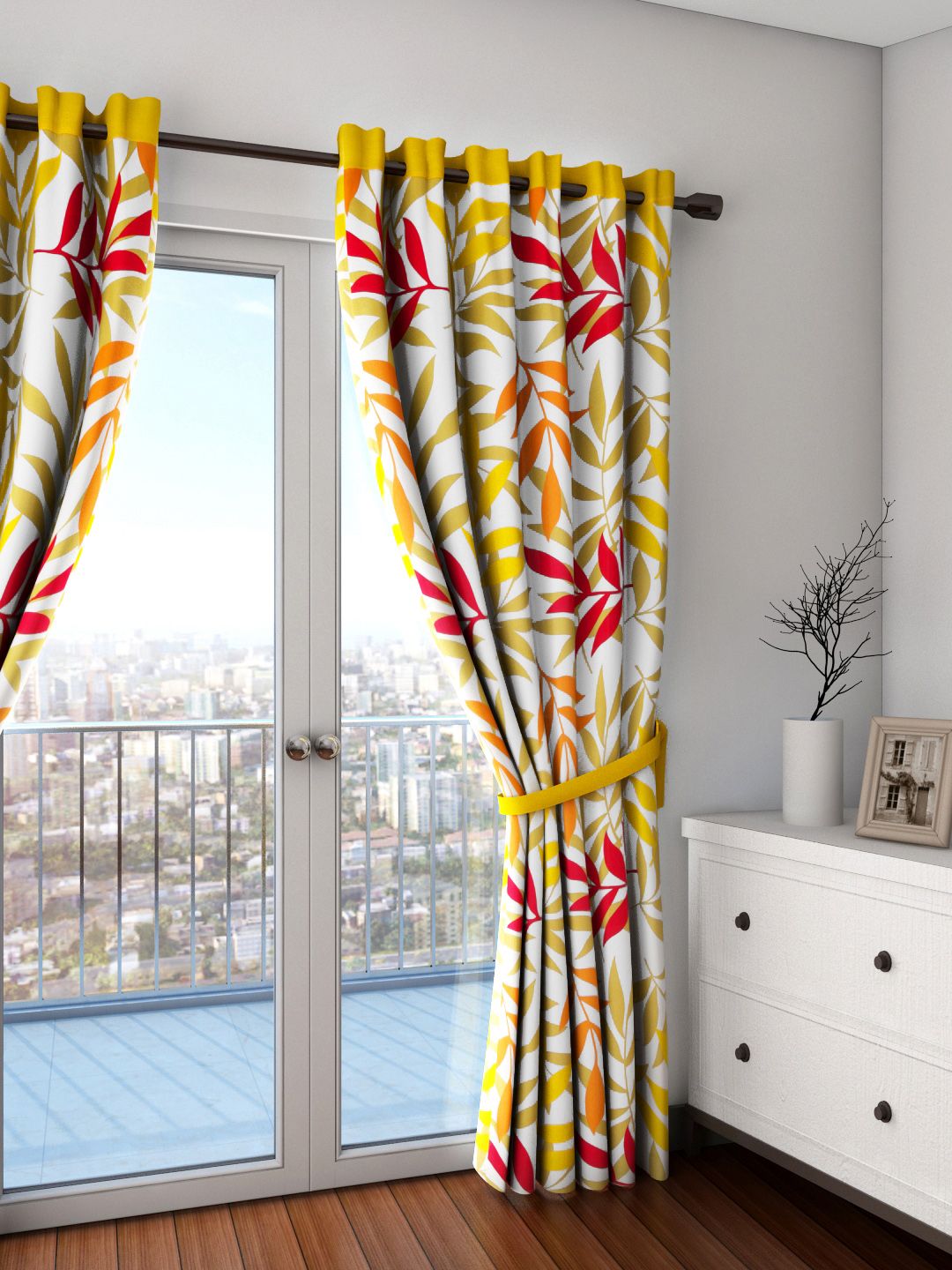 SWAYAM Multicoloured Single Leaf Print Regular Door Curtain Price in India