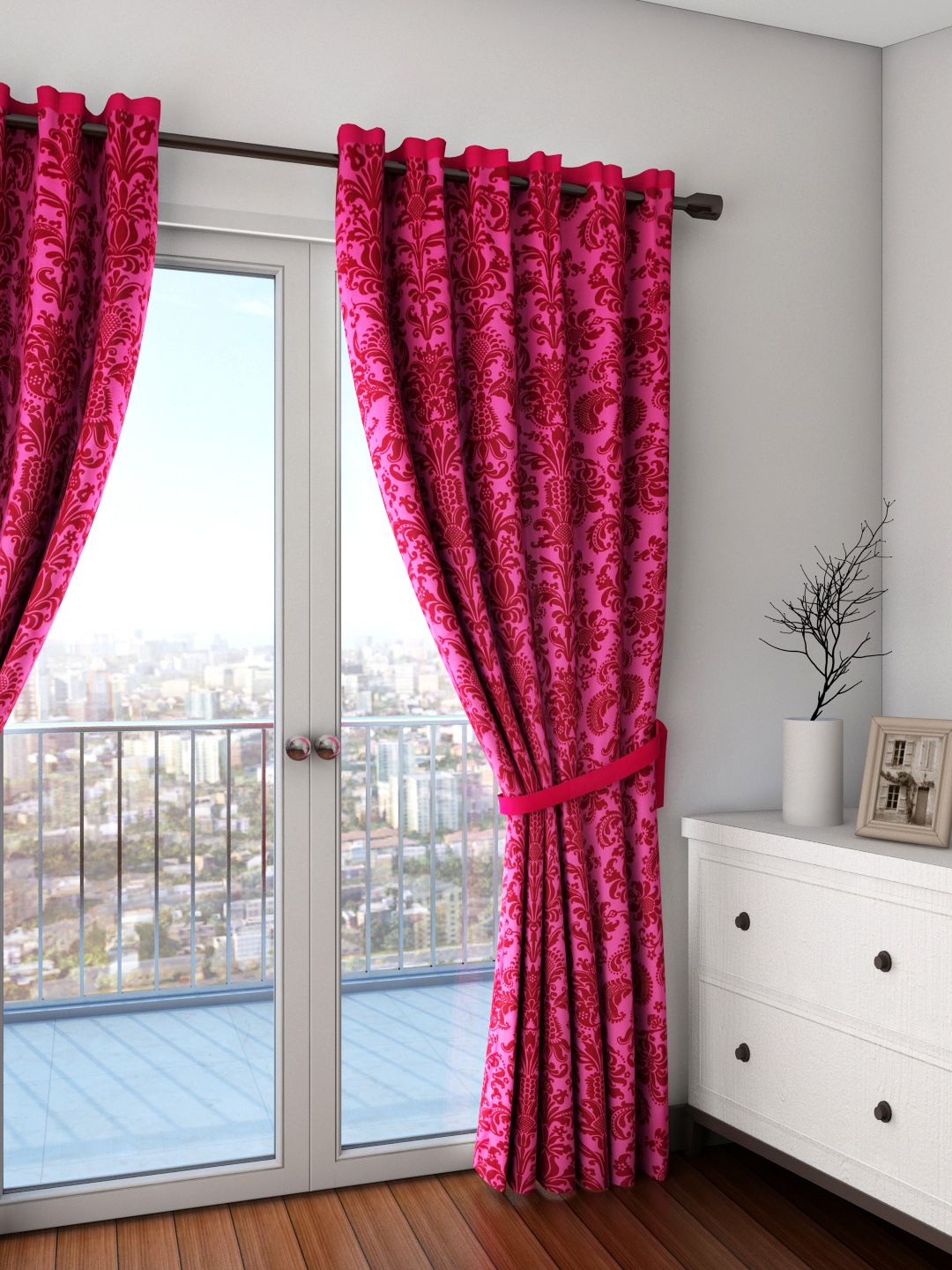 SWAYAM Pink & Maroon Single Ethnic Print Regular Door Curtain Price in India