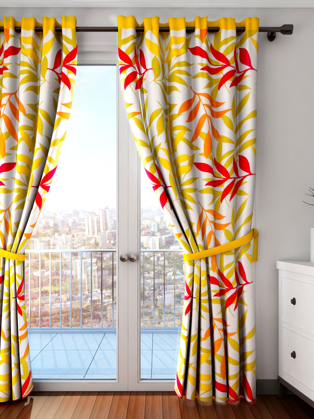 SWAYAM Multicoloured Single Leaf Print Regular Long Door Curtain Price in India