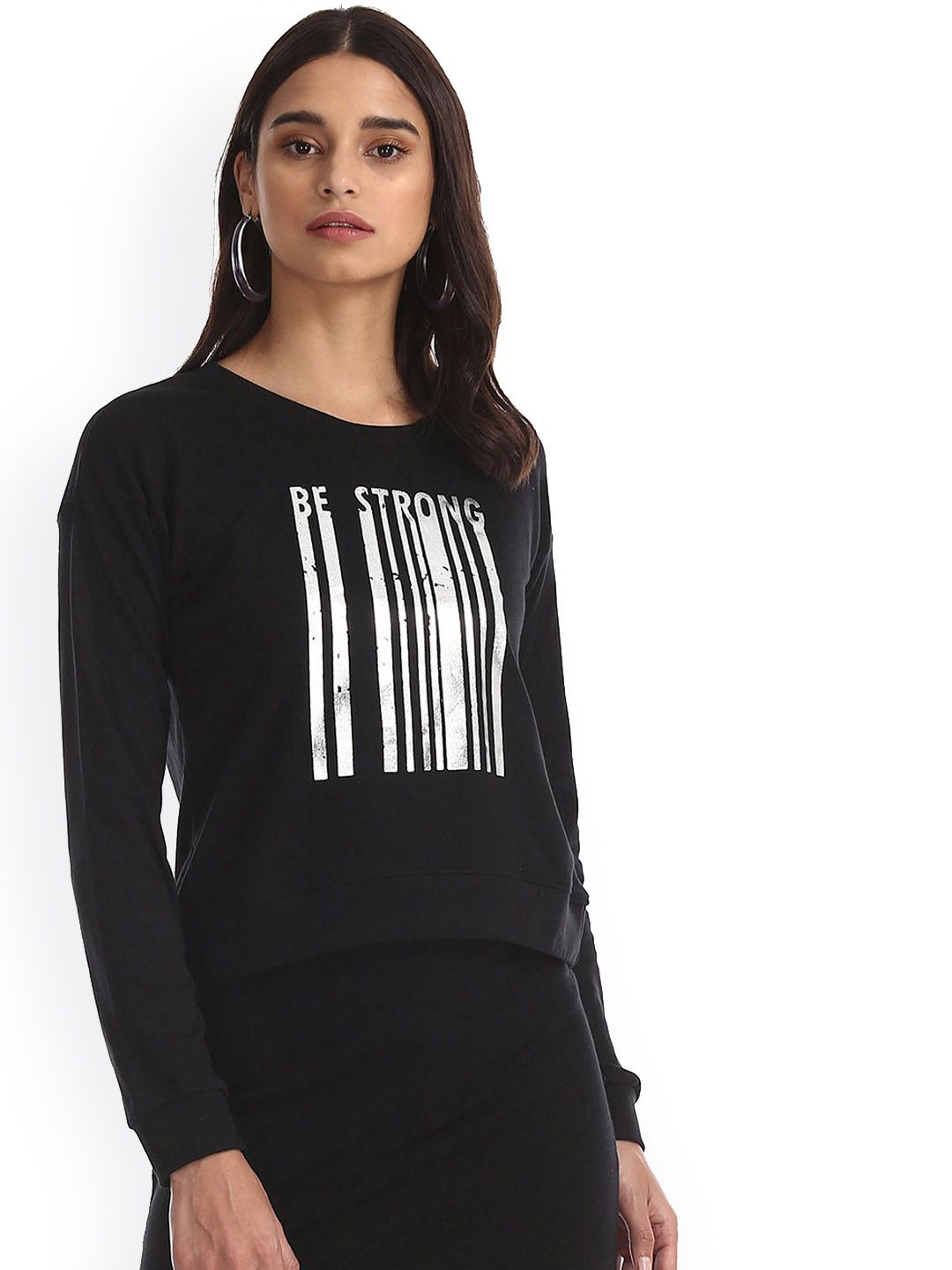 Sugr Women Black & White Printed Sweatshirt Price in India