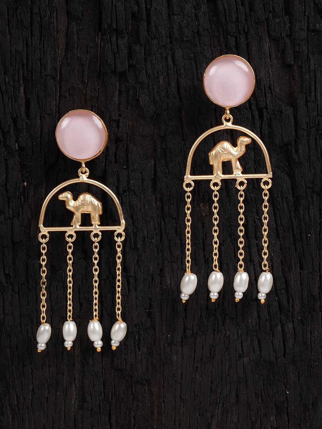 Shoshaa Pink & Gold-Plated Classic Drop Earrings Price in India