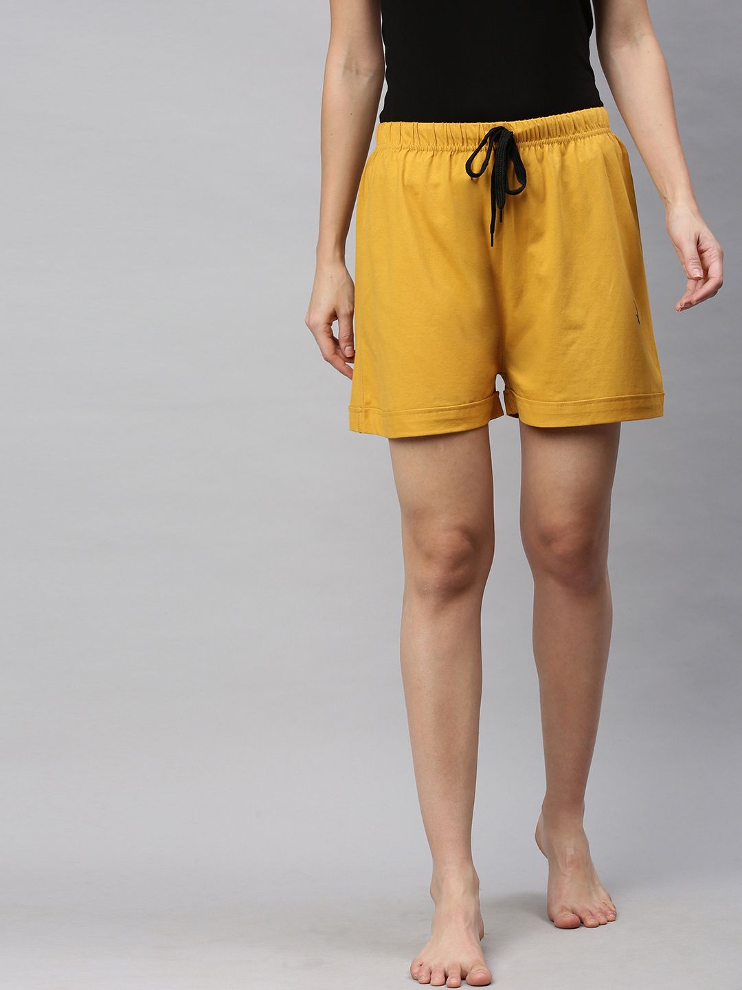 QUARANTINE Women Mustard Yellow Solid Lounge Shorts Price in India