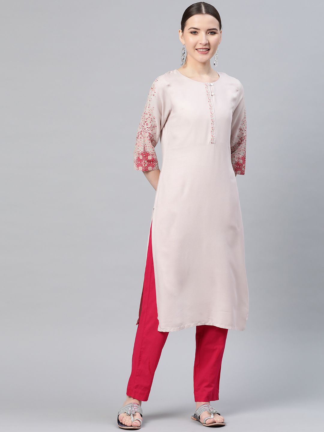 W Women Pink Solid Straight Kurta Price in India