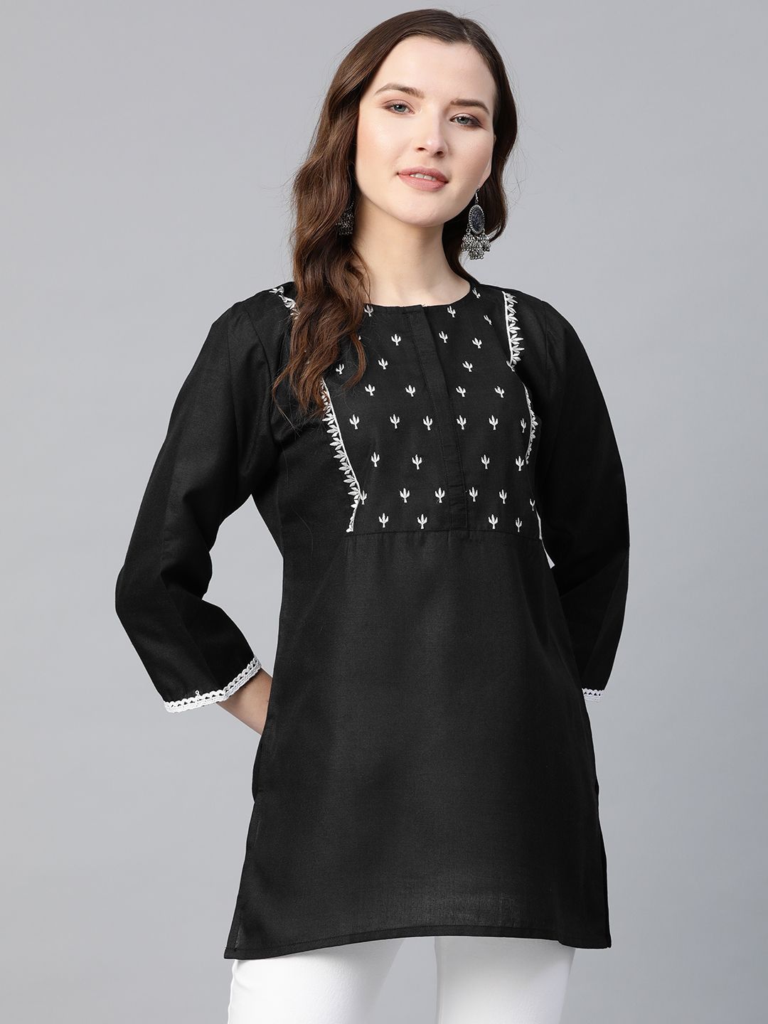 Bhama Couture Women Black & White Yoke Design Tunic Price in India