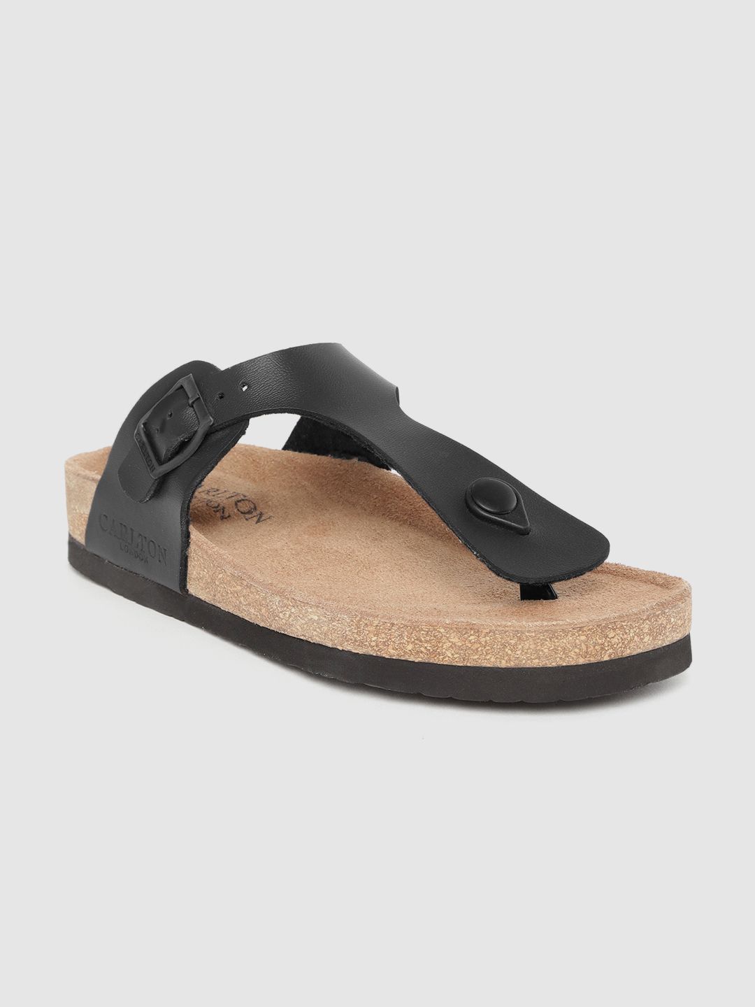 Carlton London Men Black Comfort Sandals with Buckle Detail