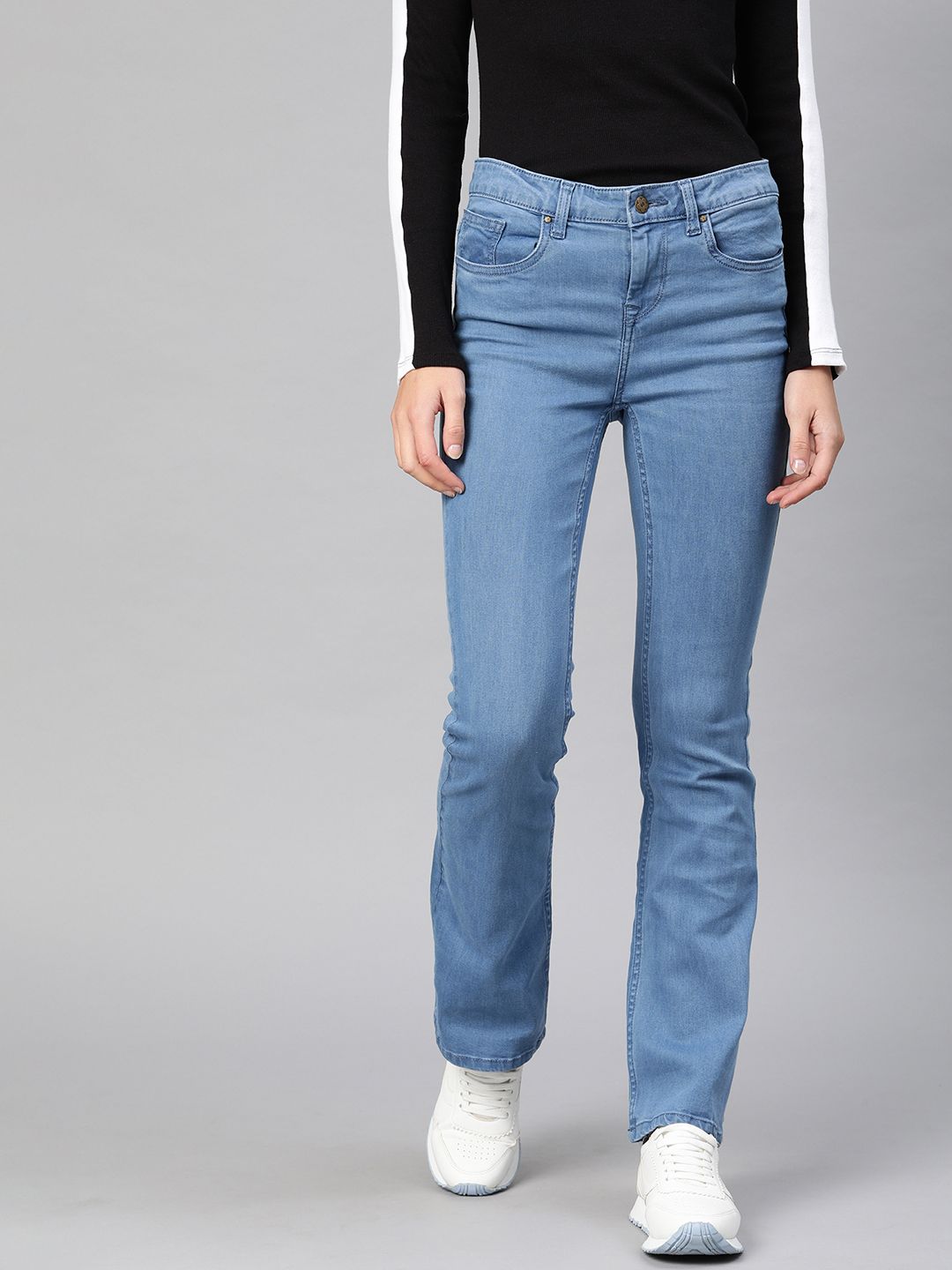 Enviously Young Women Blue Bootcut Mid-Rise Clean Look Stretchable Jeans Price in India