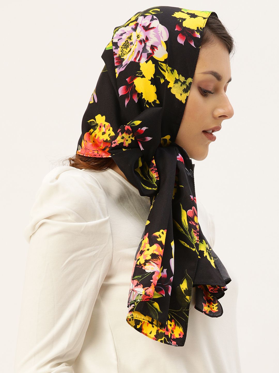 DressBerry Women Black & Multicoloured Printed Scarf Price in India
