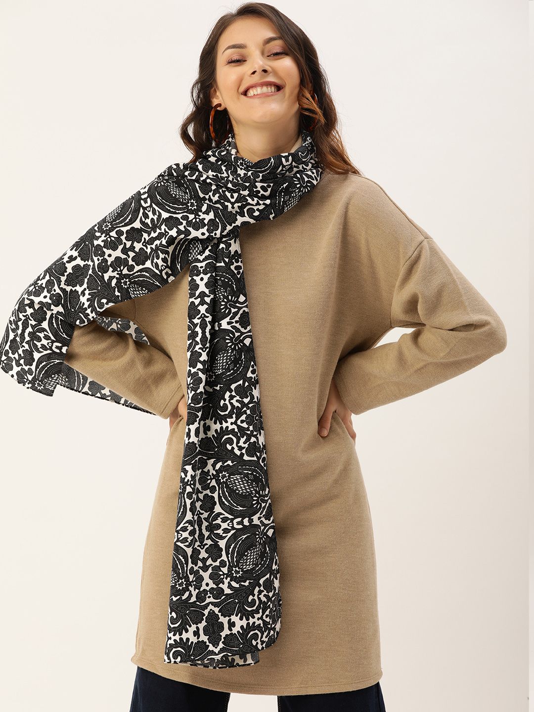 DressBerry Women Off-White & Black Printed Scarf Price in India
