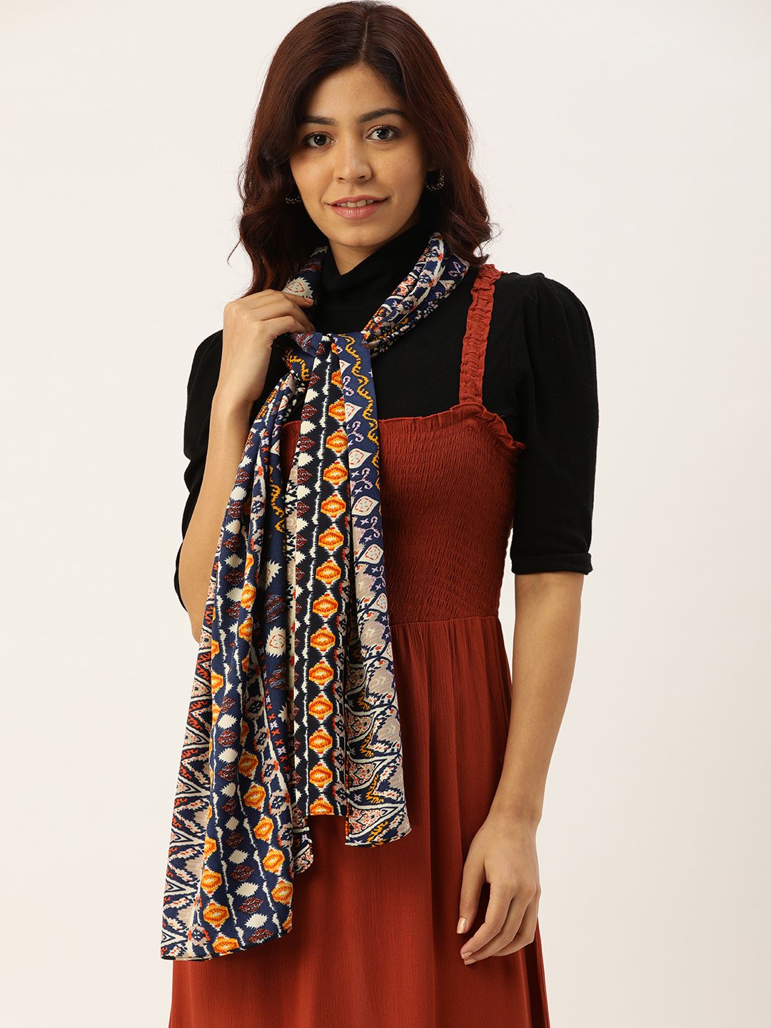 DressBerry Women Blue & Multicoloured Printed Scarf Price in India