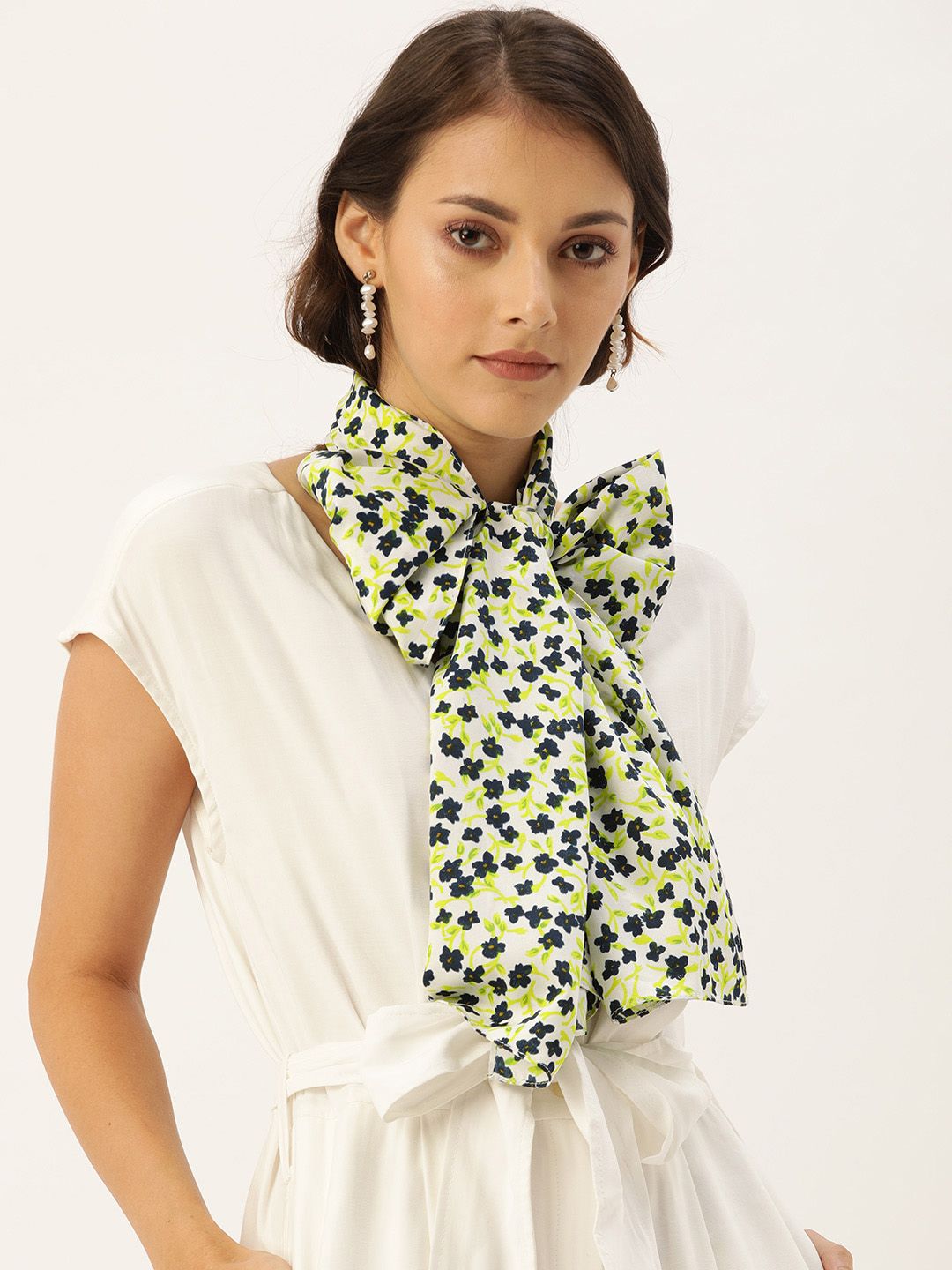 DressBerry Women Off-White & Navy Blue Printed Scarf Price in India