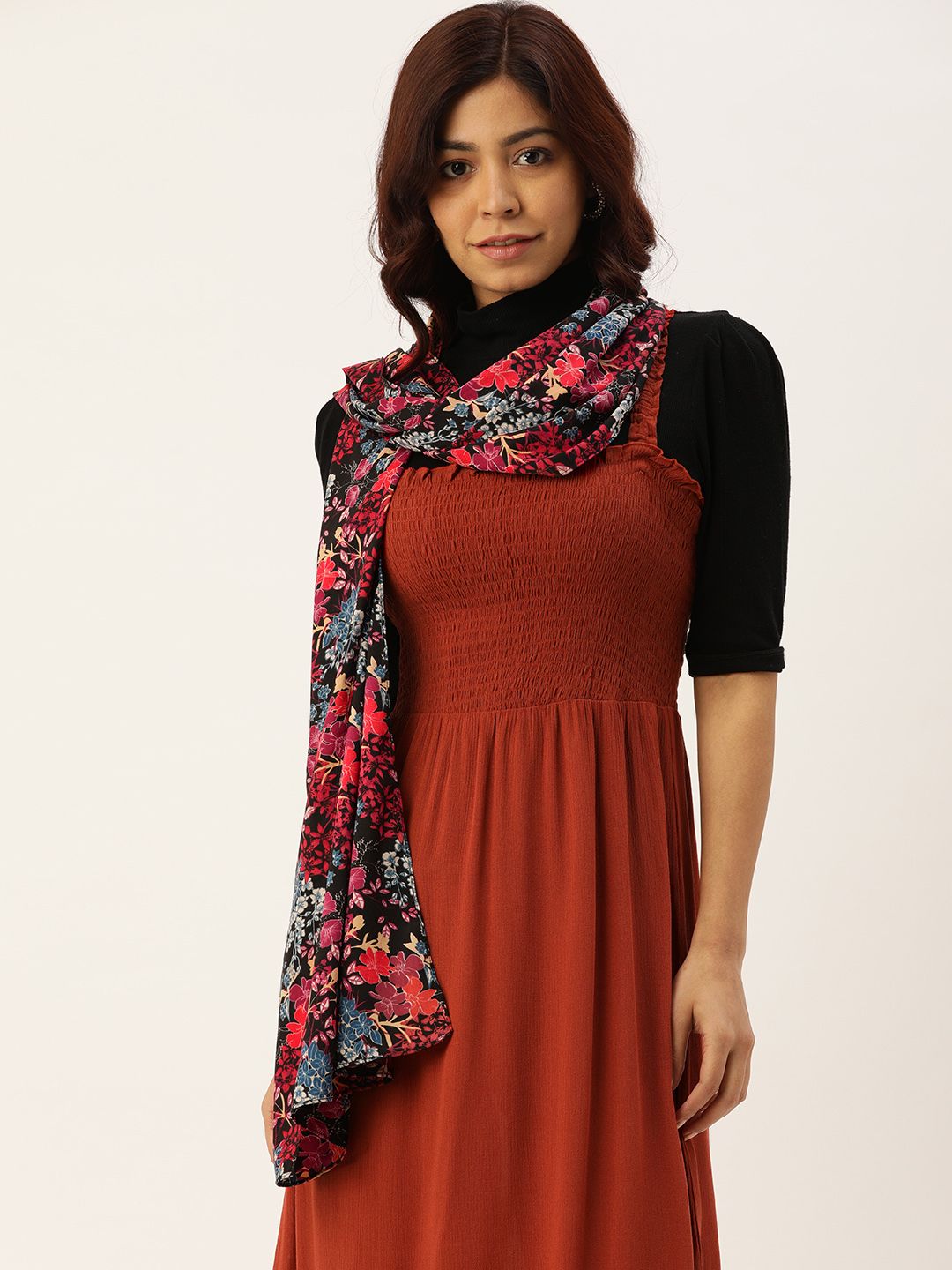 DressBerry Women Red & Multicoloured Printed Scarf Price in India