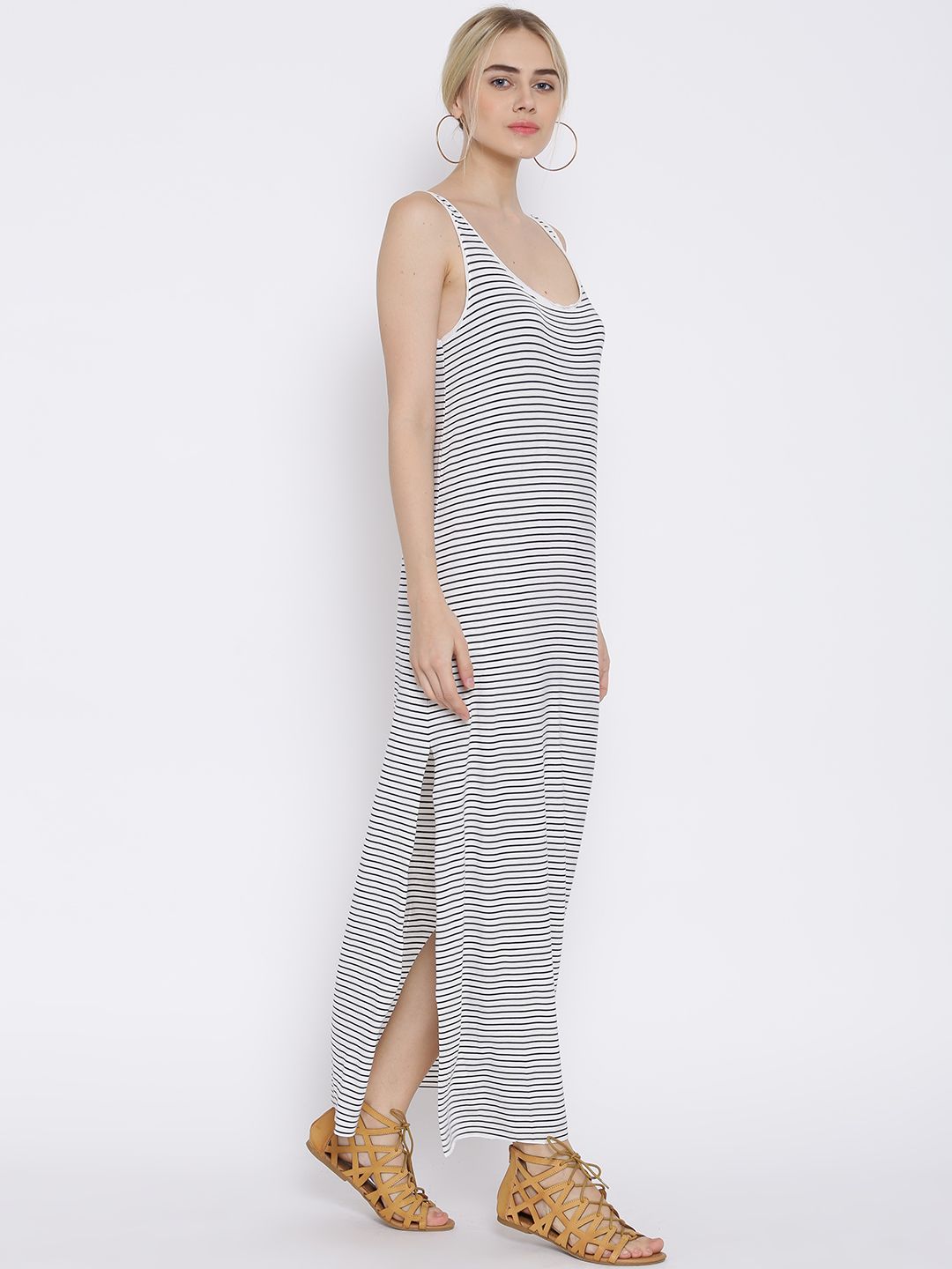 knee length dresses for ladies Mango bicolor dress Black and white main image 1