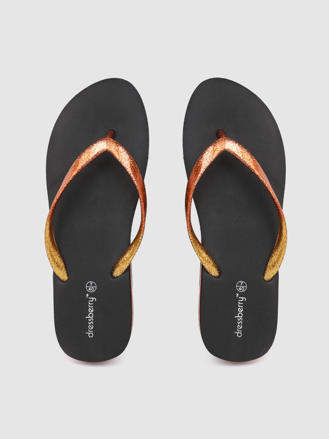 DressBerry Women Orange & Black Solid Thong Flip-Flops Price in India