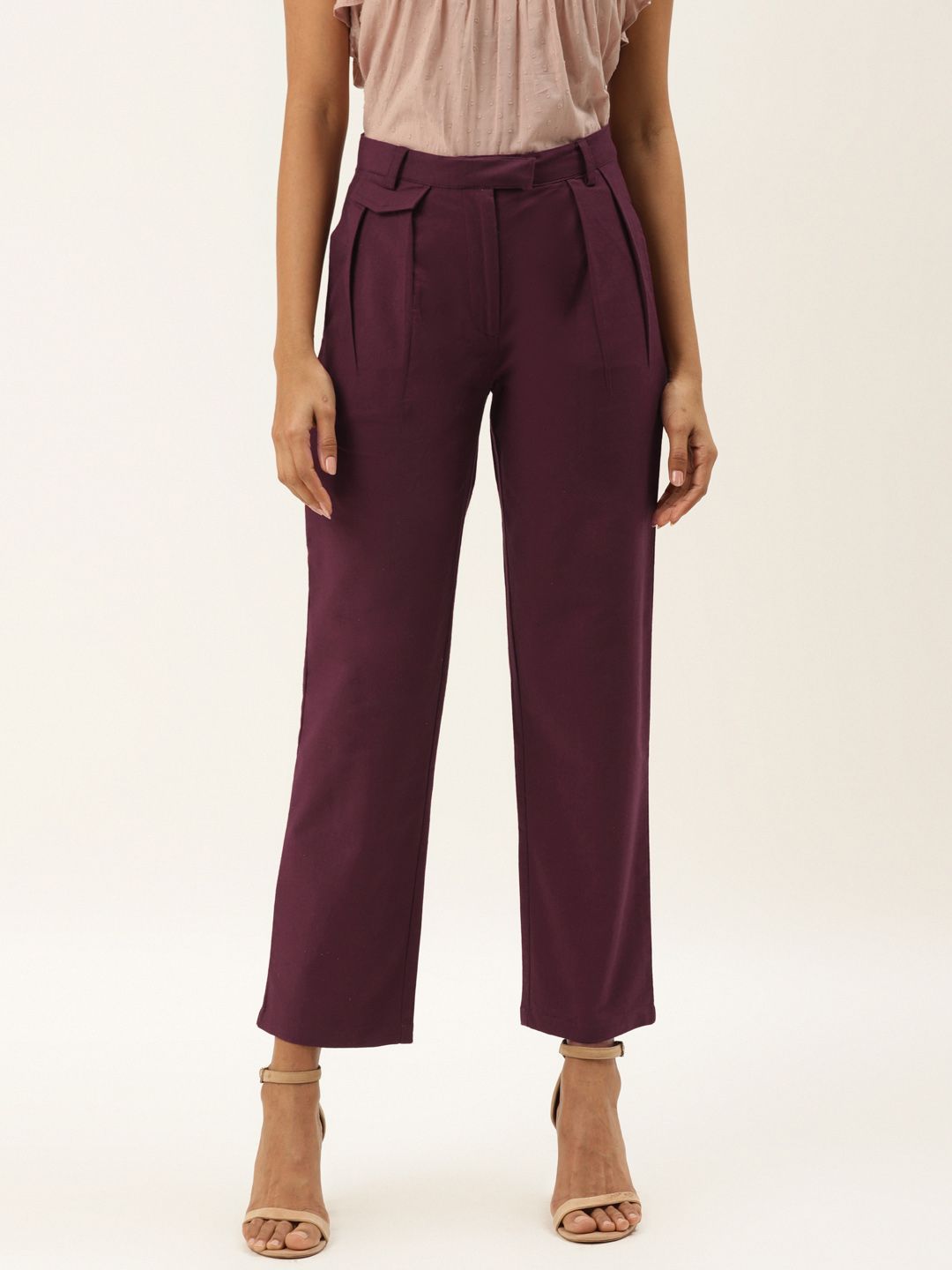 Off Label Women Maroon Regular Fit Solid Regular Trousers Price in India