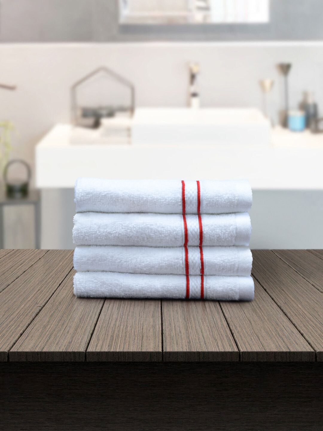 Petal Home Pack of 4 White & Red Cording Cotton White Face Towels Price in India