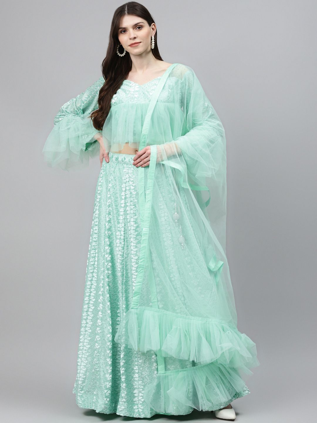 Chhabra 555 Sea Green Made to Measure Lehenga & Blouse with Dupatta Price in India