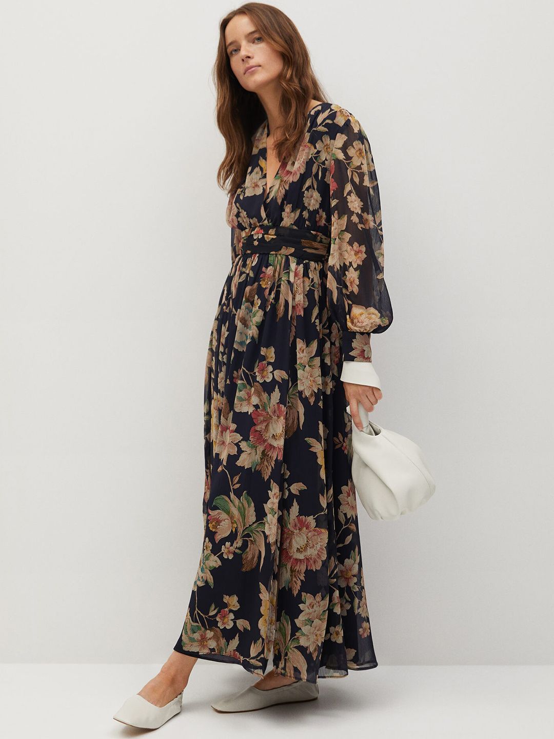 MANGO Black & Beige Floral Printed Maxi Sustainable Dress