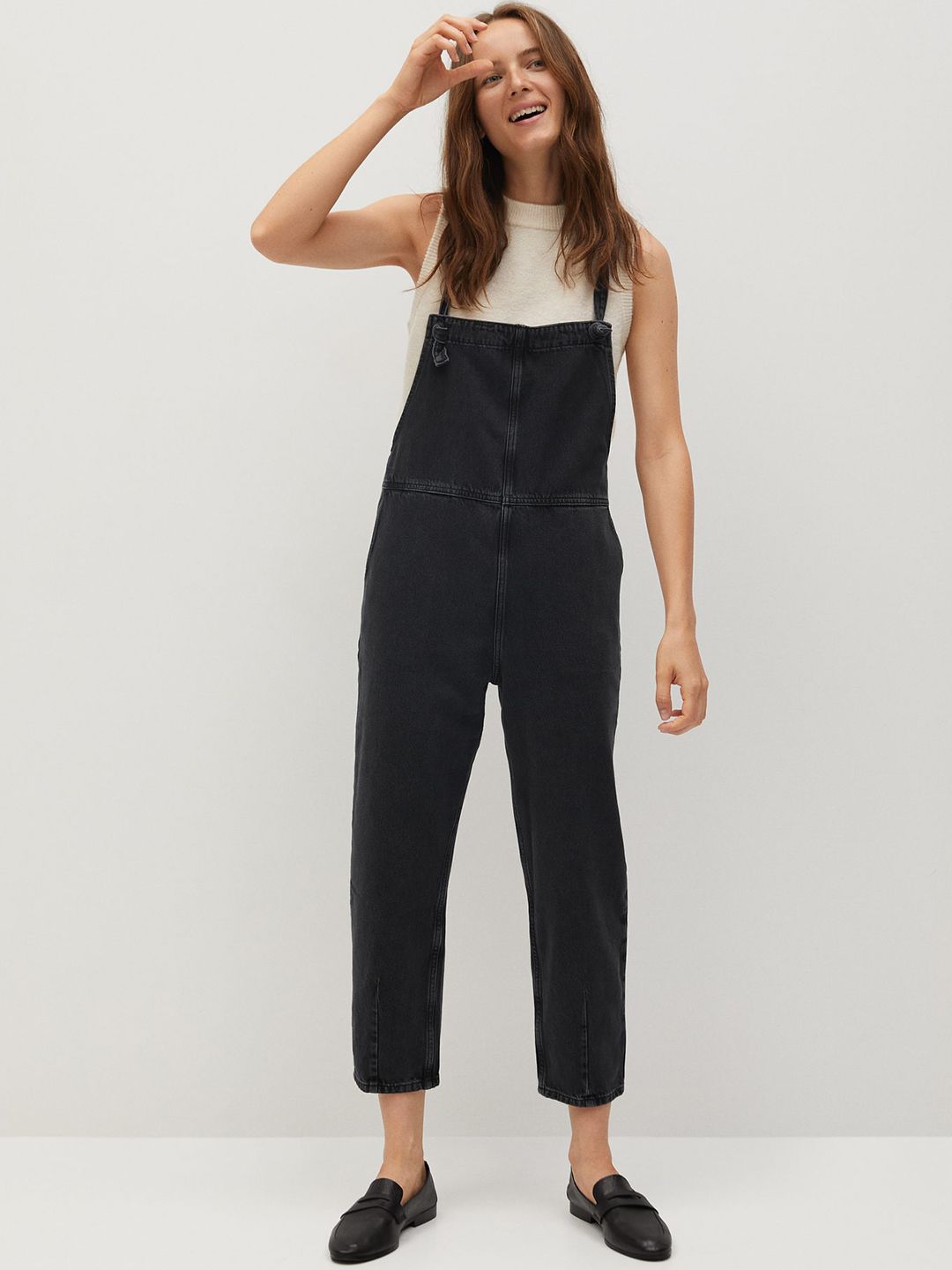 MANGO Black Solid Sustainable Cotton Basic Jumpsuit Price in India