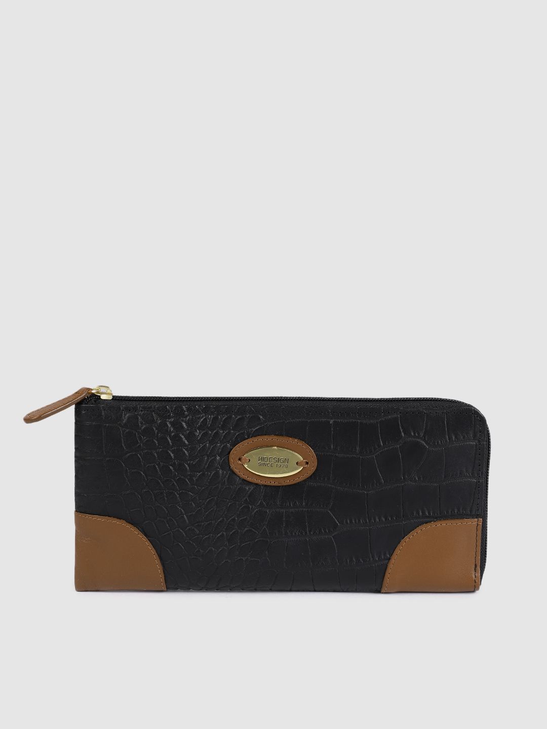 Hidesign Women Black Animal Textured EE SATURN Leather Zip Around Wallet Price in India