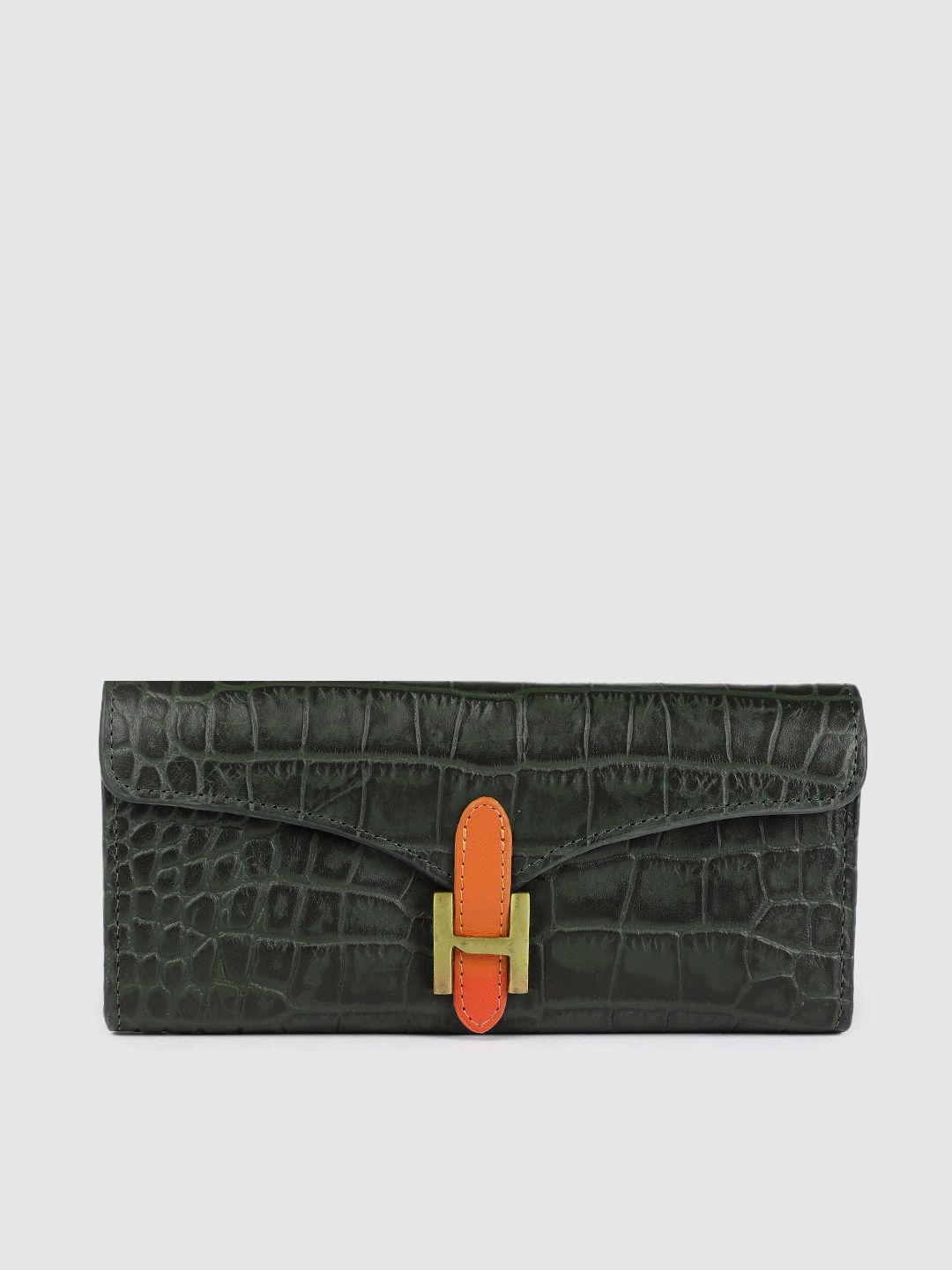 Hidesign Women Green Animal Textured EE HARPER Leather Envelope wallet Price in India