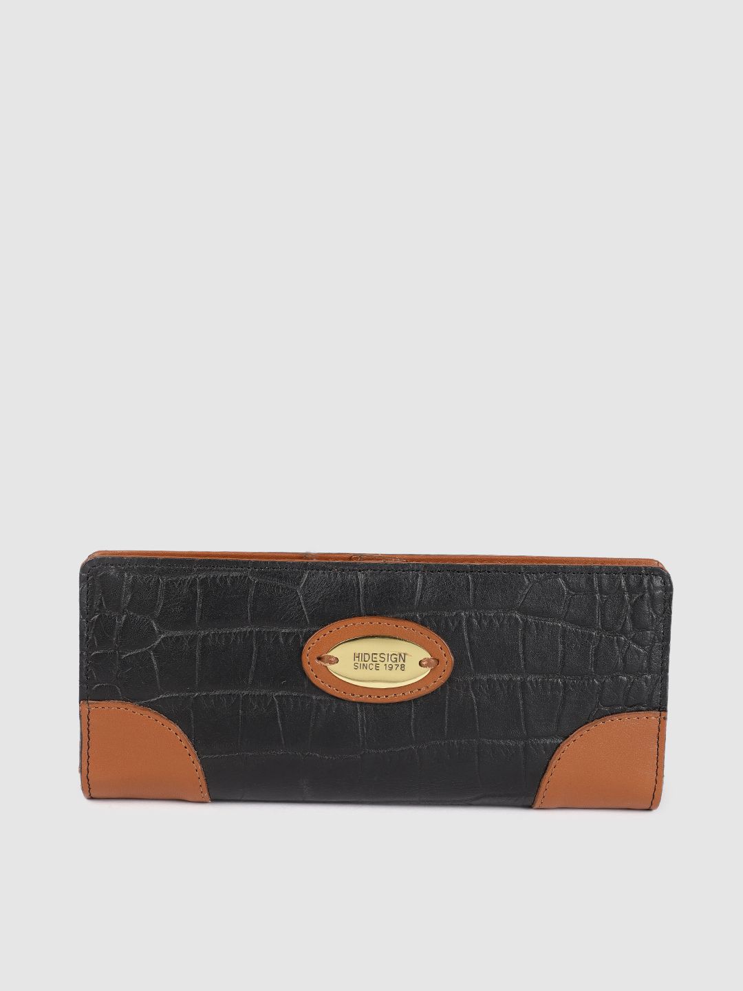 Hidesign Women Black Animal Textured SATURN Leather Two Fold Wallet Price in India