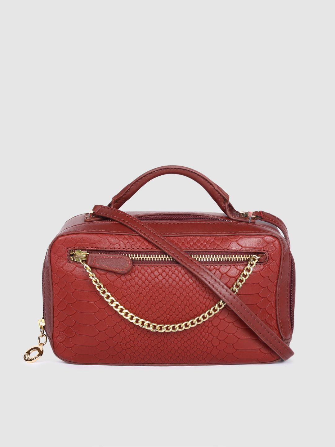 Hidesign Red Textured Leather Handheld Bag Price in India
