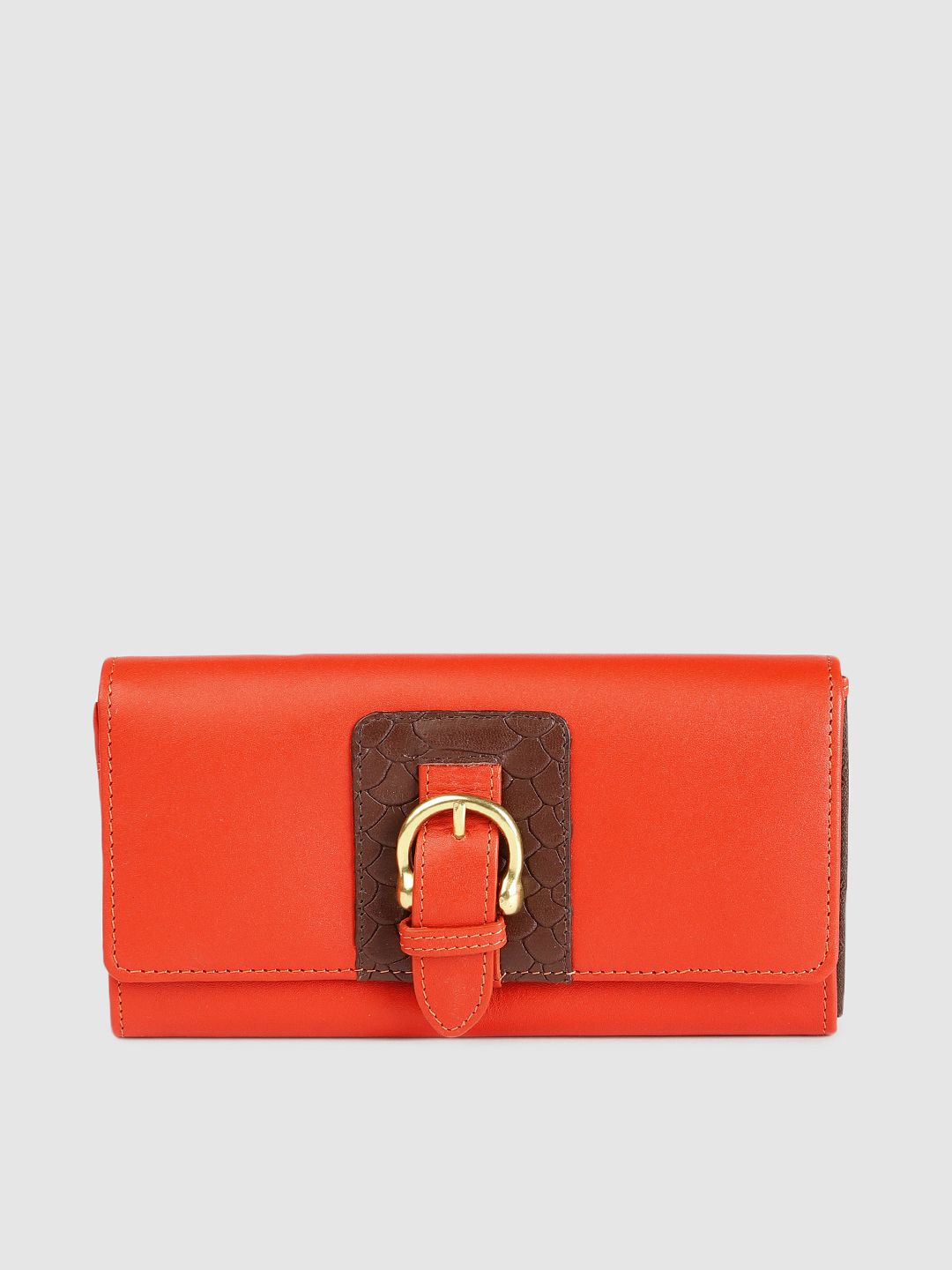 Hidesign Women Orange Solid Leather Envelope Price in India