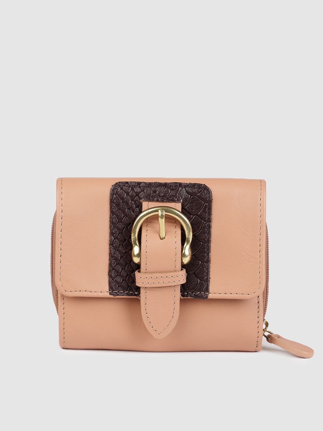 Hidesign Women Nude-Coloured Solid SHANGHAI Leather Zip Around Wallet Price in India