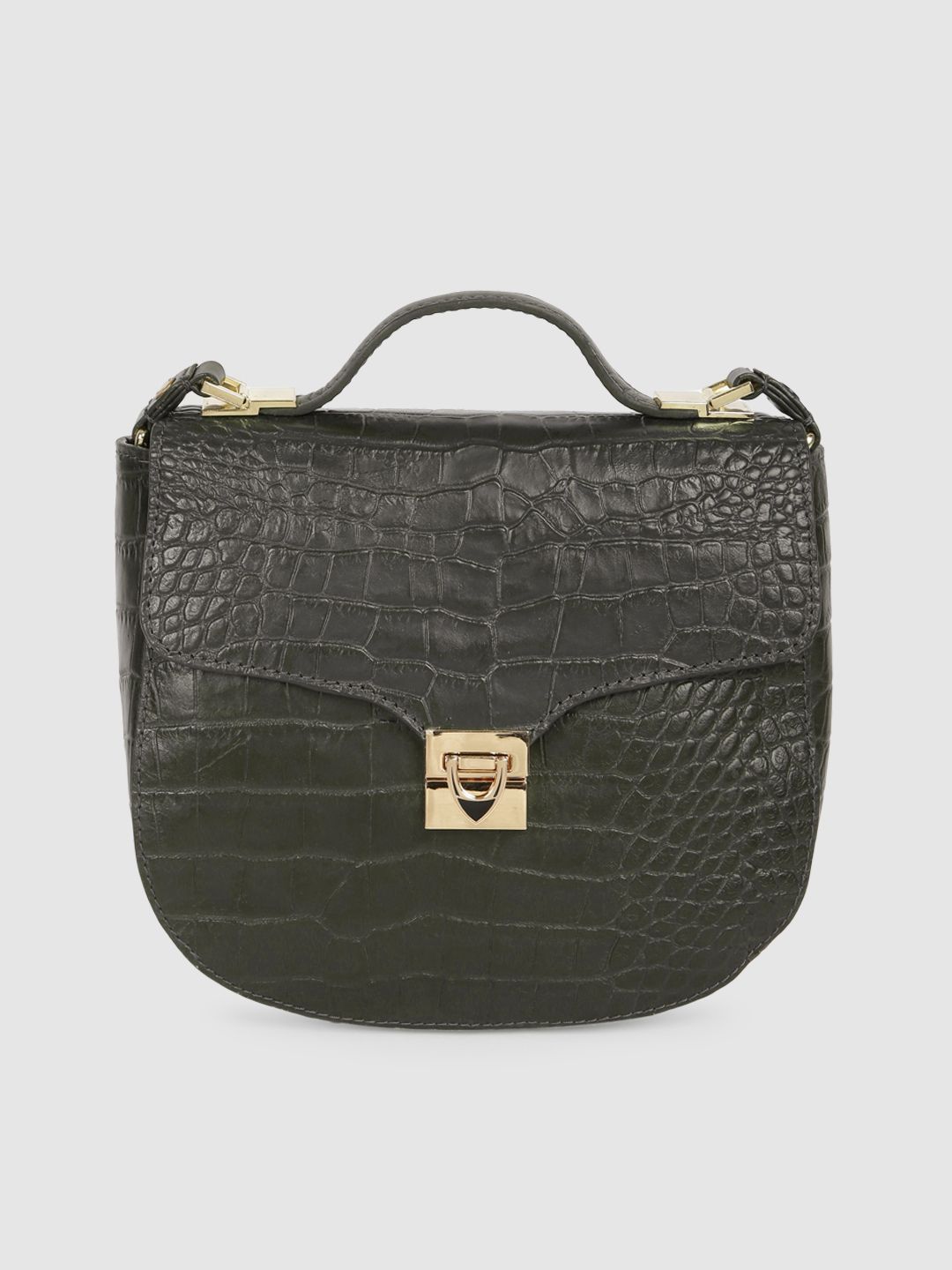 Hidesign Olive Green Animal Textured ELSA Leather Satchel Price in India