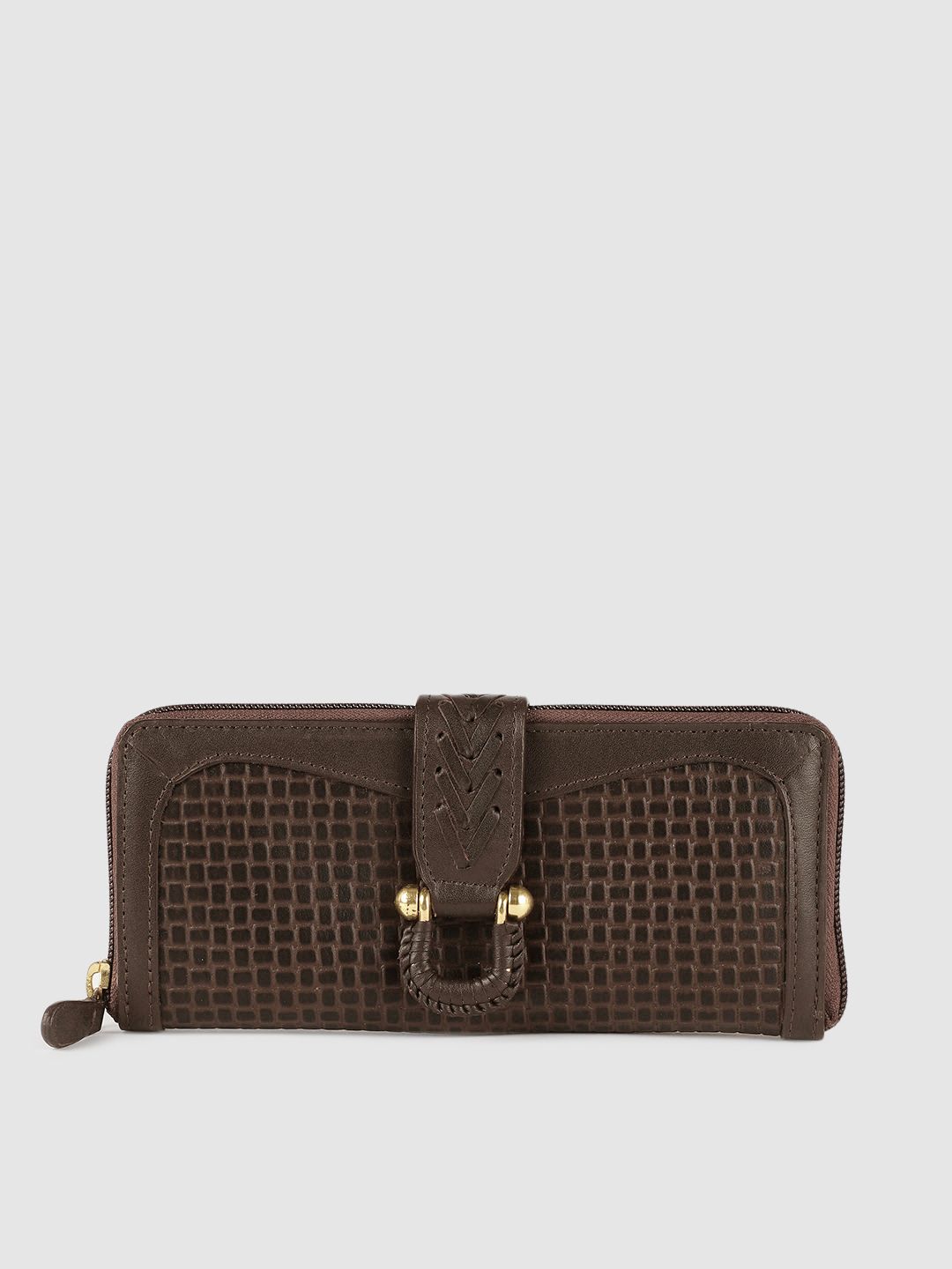 Hidesign Women Brown Textured Zip Around Leather Wallet Price in India