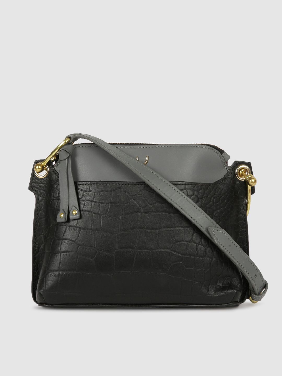 Hidesign Black & Grey Textured Leather Sling Bag Price in India