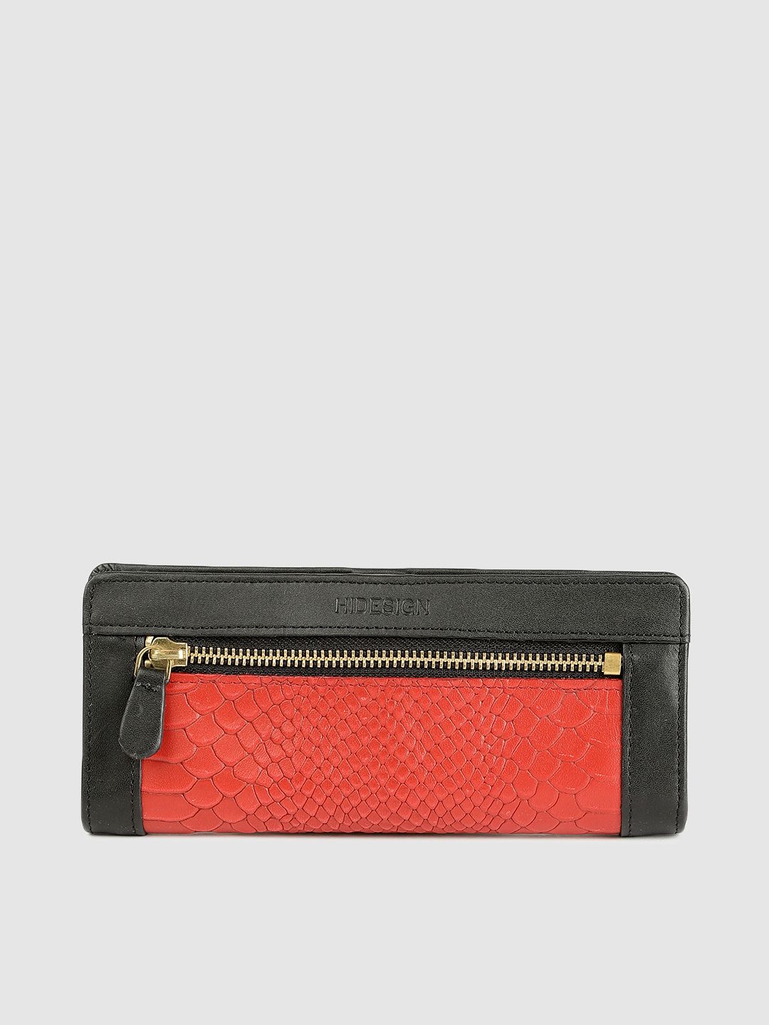 Hidesign Women Red & Black Textured Leather Two Fold Wallet Price in India