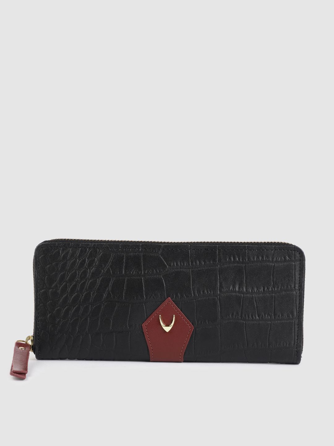 Hidesign Women Black Croc Textured Leather Zip Around Wallet Price in India