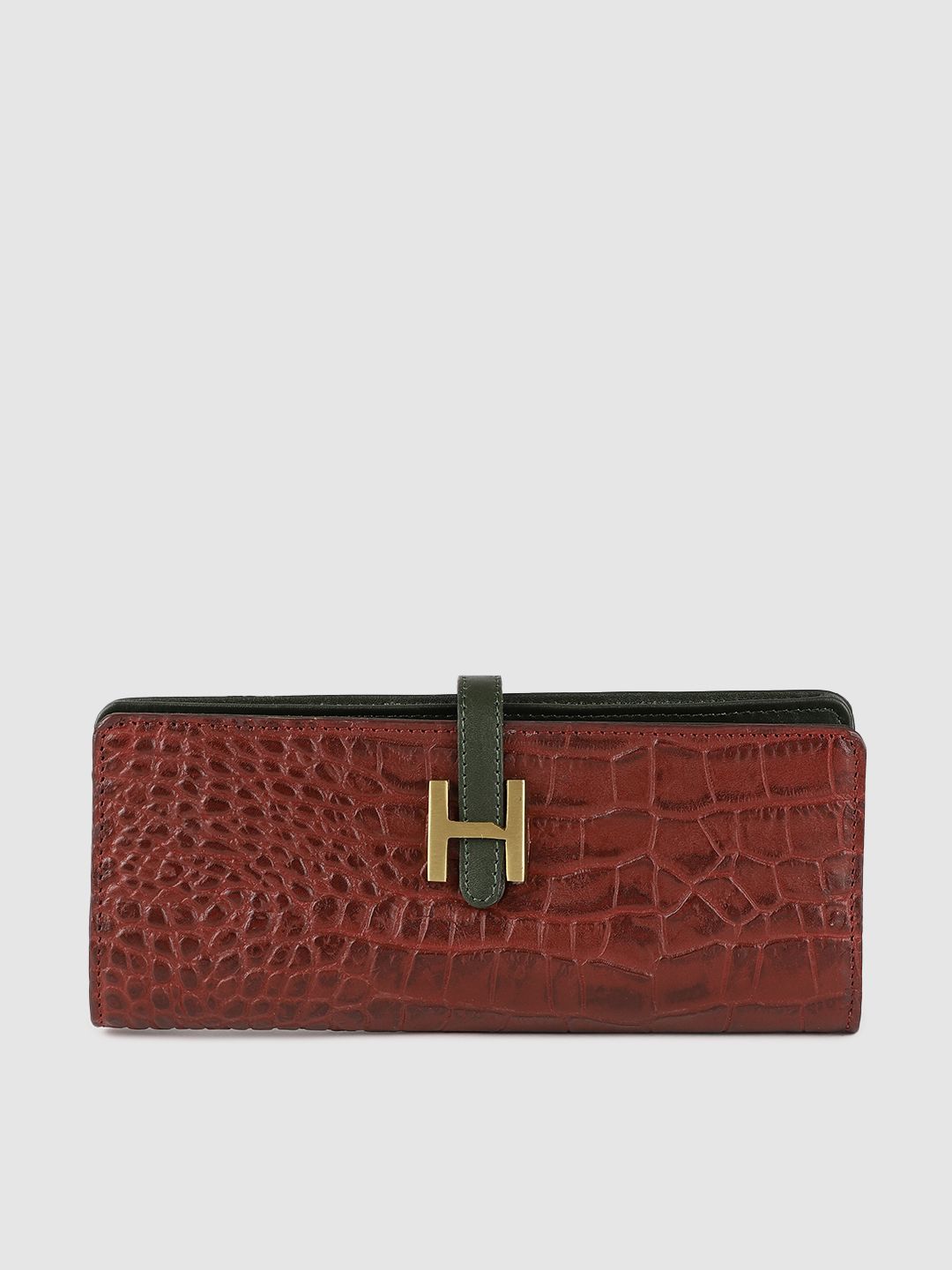 Hidesign Women Rust Red Textured Two Fold Leather Wallet Price in India