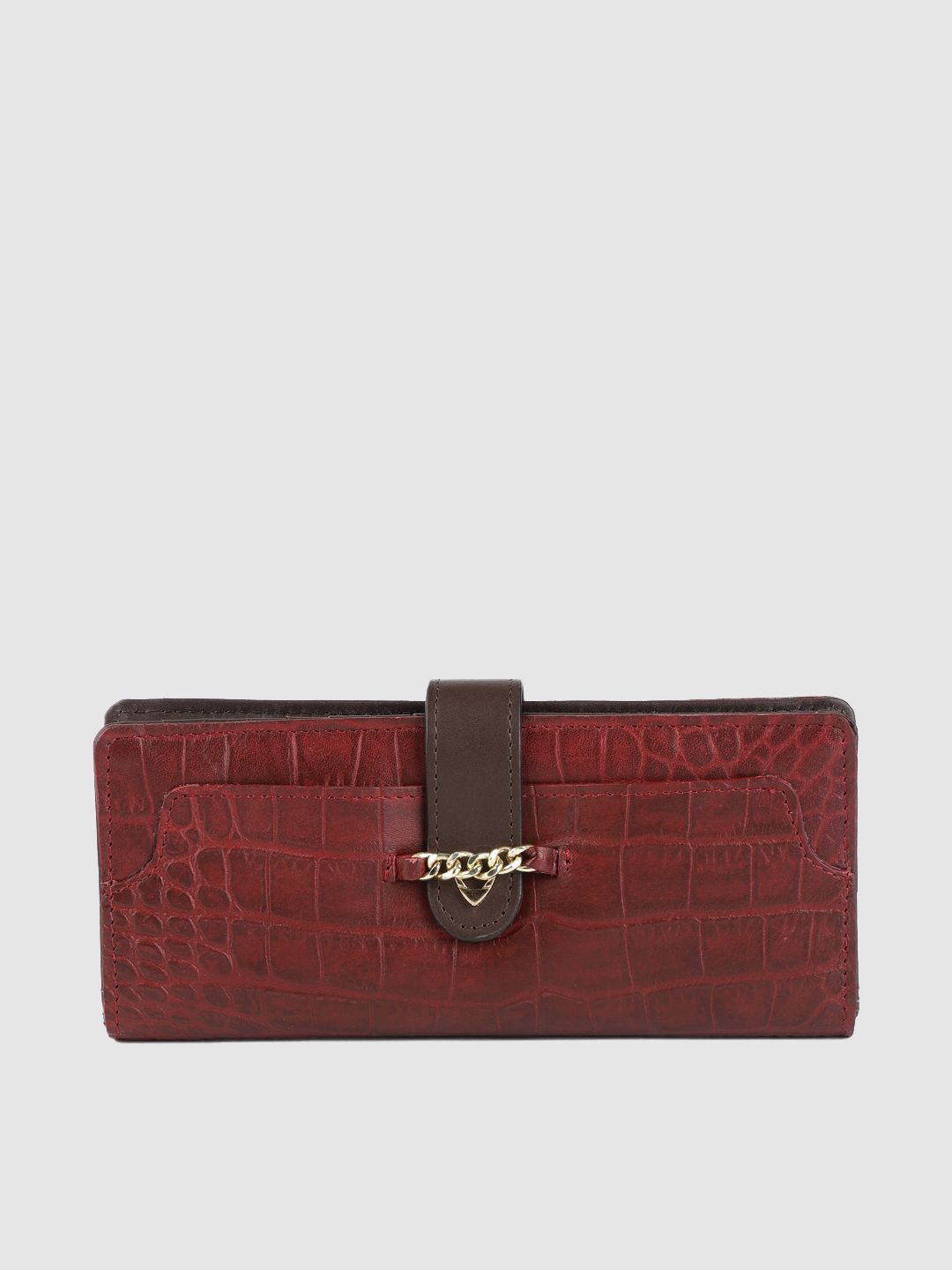 Hidesign Women Maroon Croco Textured Leather Two Fold Wallet Price in India