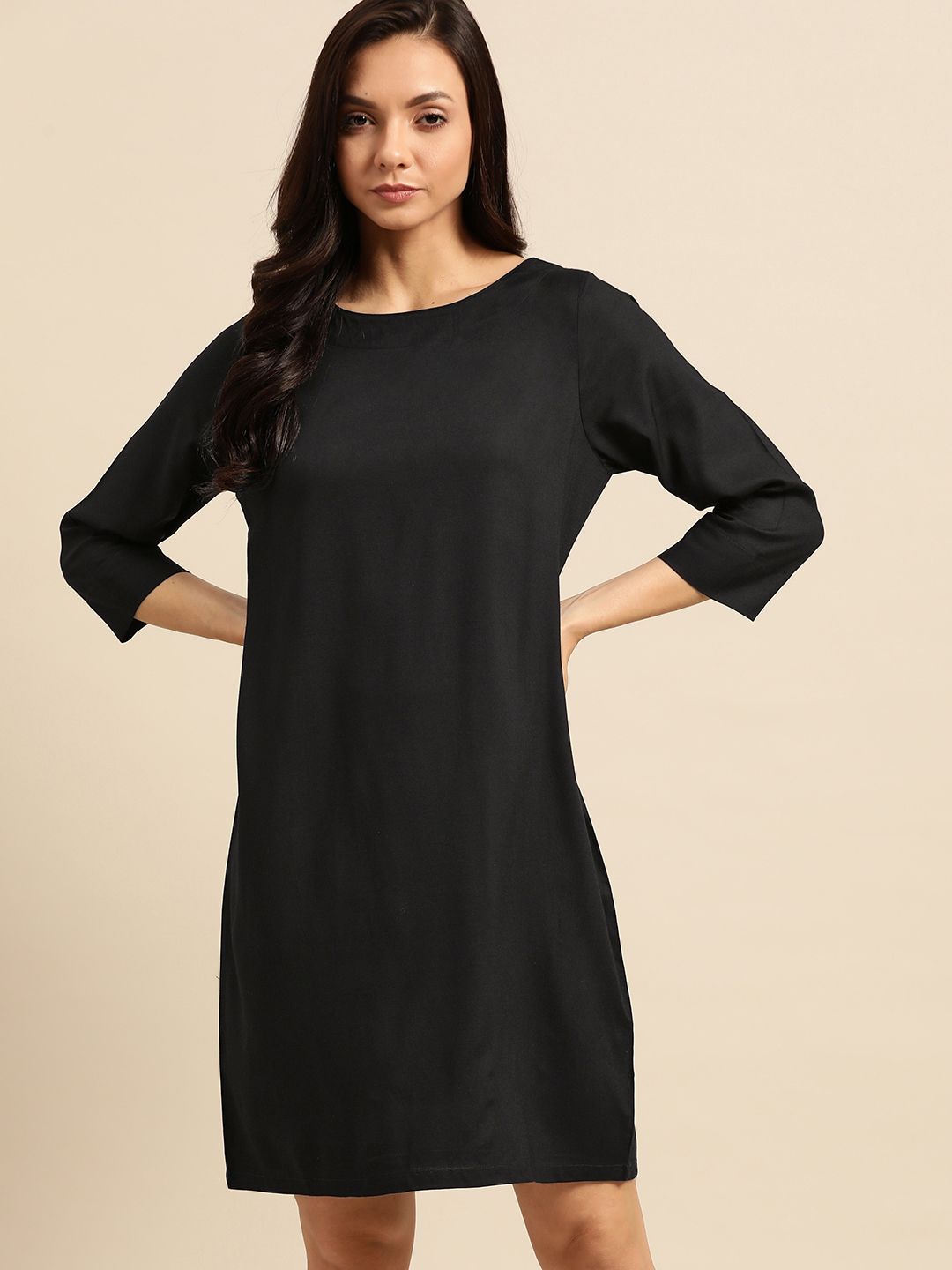 ether Women Black Solid Shift Dress