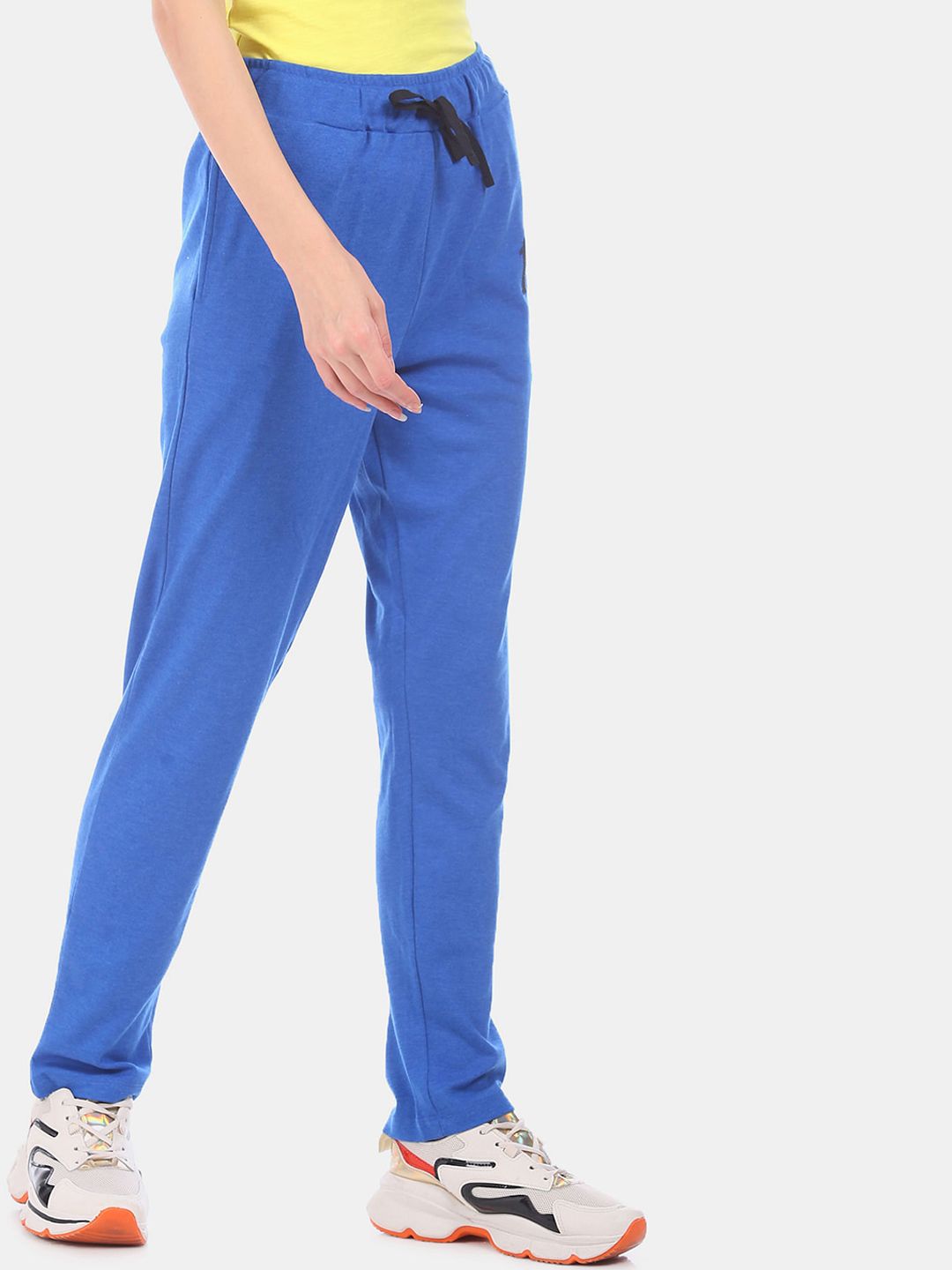 Sugr Women Blue Solid Straight-Fit Track Pants Price in India
