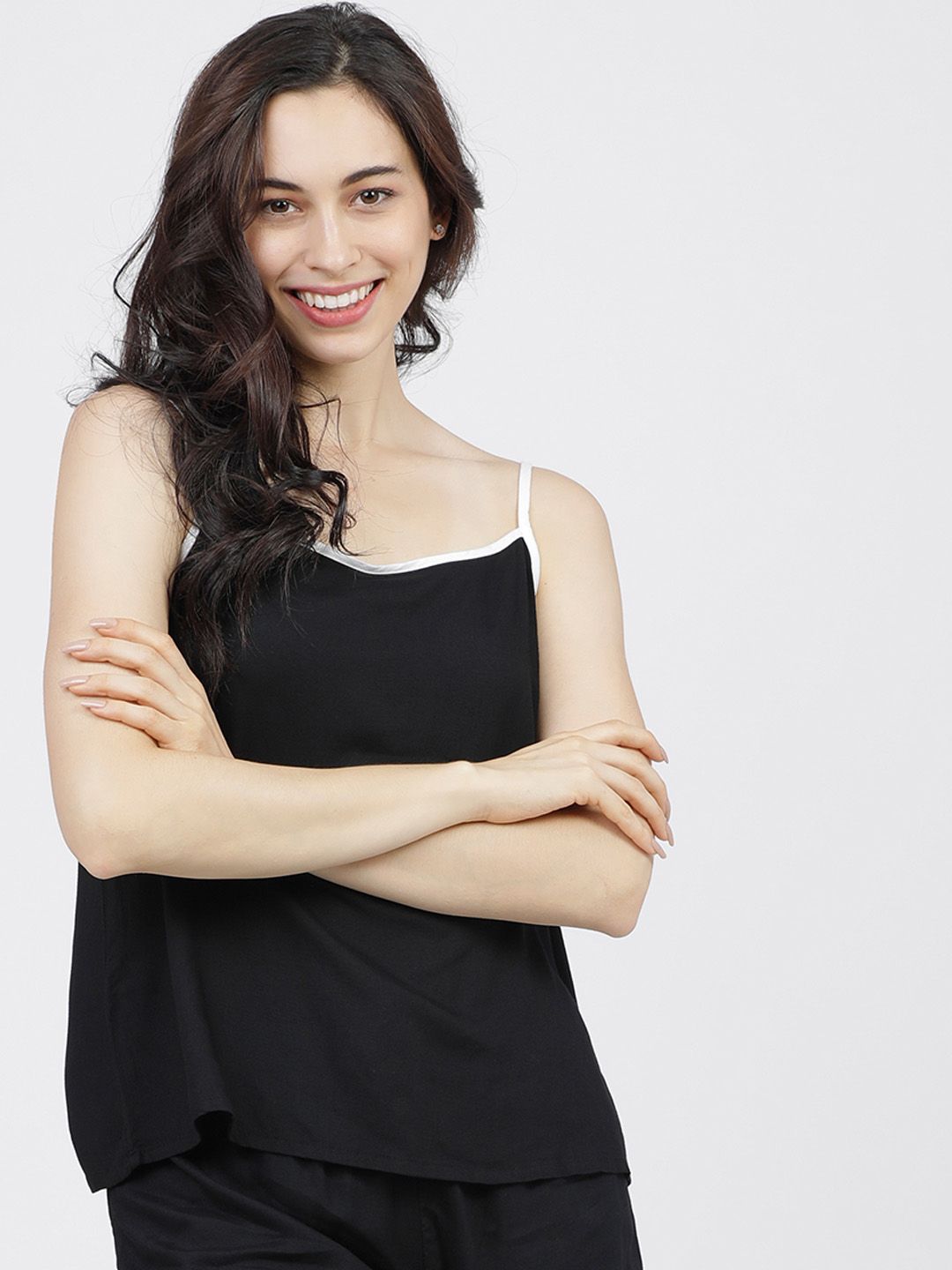 Tokyo Talkies Women Black Solid Camisole Lounge Top Price in India