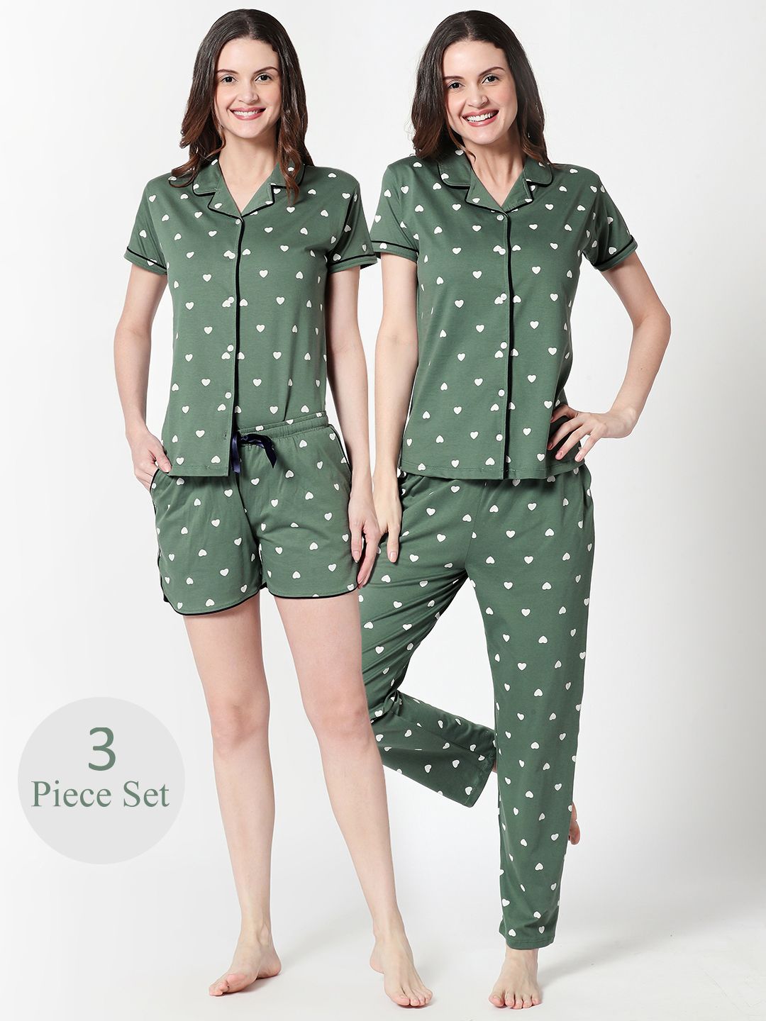 Zeyo Women Green & White Printed Night suit Price in India