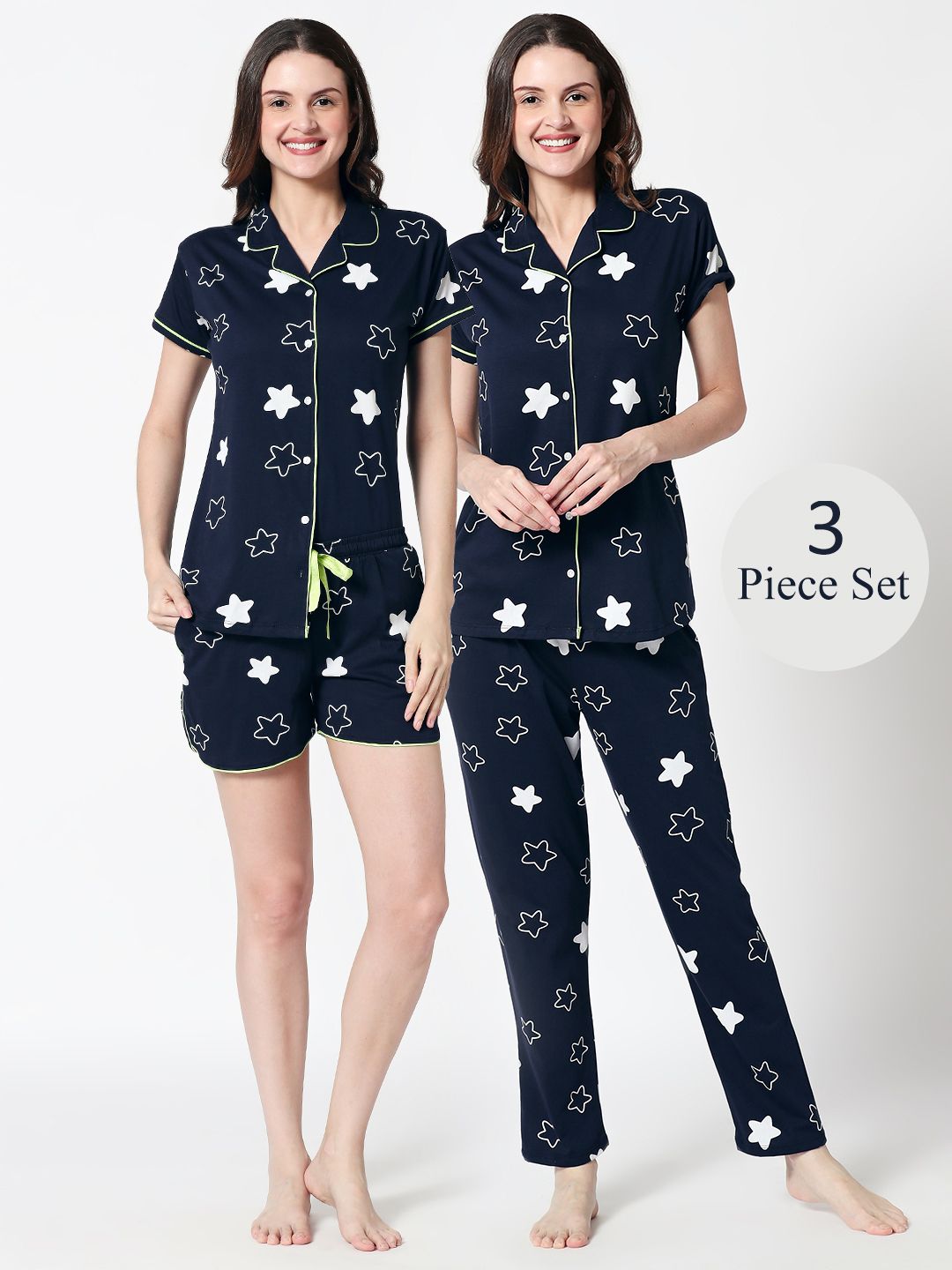 Zeyo Women Navy Blue & White Star Printed Night Suit Price in India