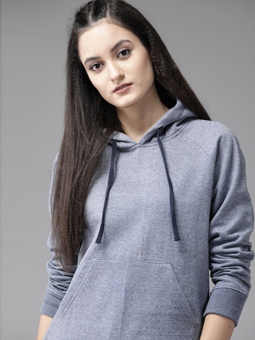 The Roadster Lifestyle Co Women Blue Solid Hooded Sweatshirt Price in India