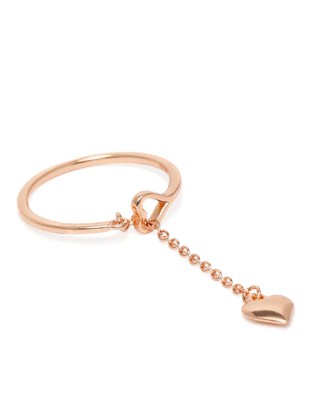 GIVA 925 Sterling Silver Rose Gold-Toned Neha Kakkar Melting Heart Chain Ring Price in India