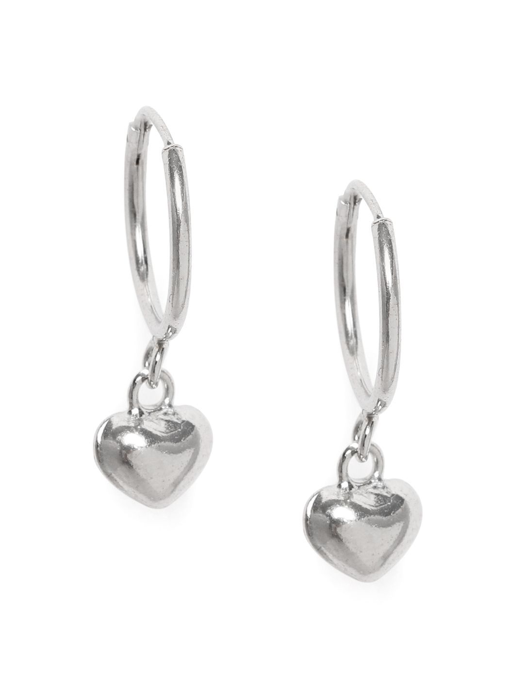 GIVA 925 Sterling Silver Rhodium-Plated Heart Shaped Hoop Earrings Price in India