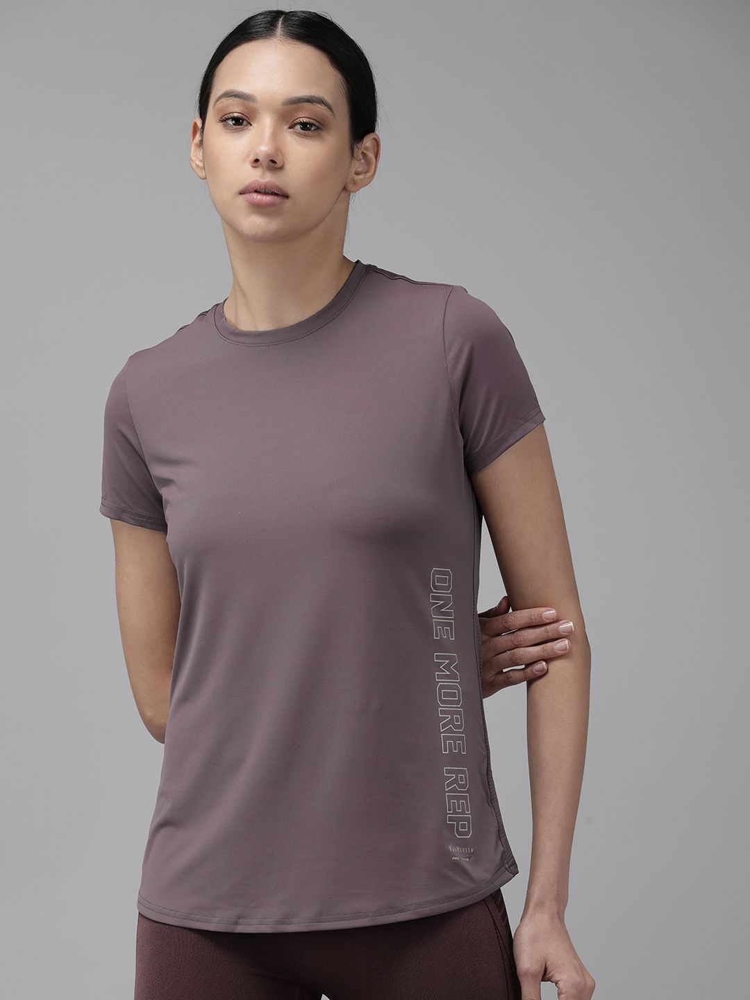 Van Heusen Women Mauve Solid ANTIBACTERIAL Lounge T-shirt Price in India